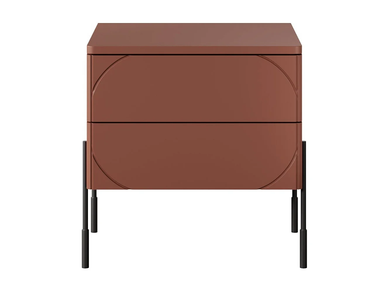 Burgunderroter Nachttisch mit 2 Schubladen, 49 x 55 cm