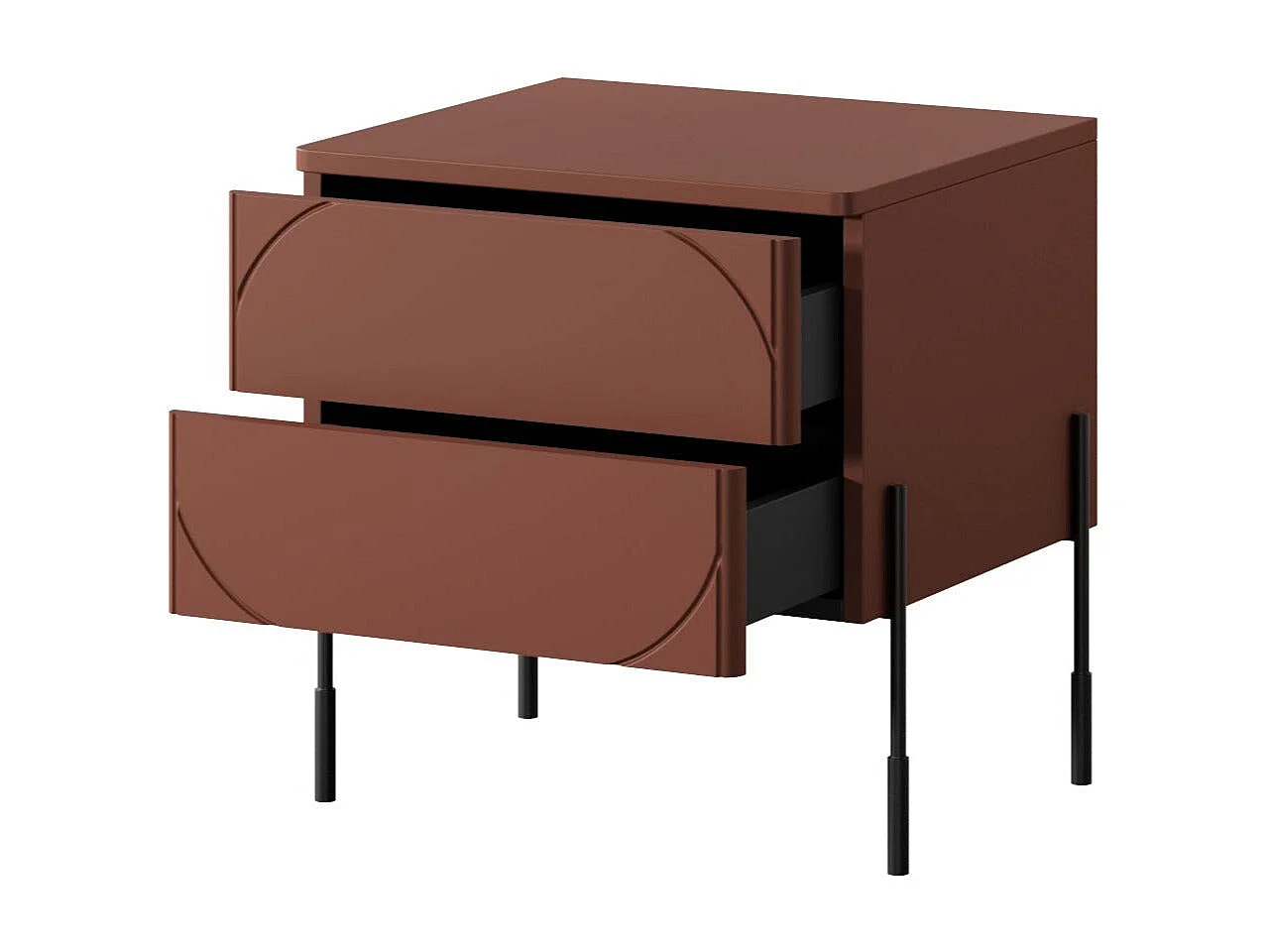 Burgunderroter Nachttisch mit 2 Schubladen, 49 x 55 cm