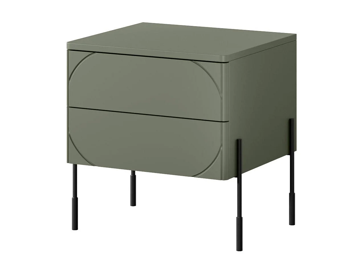 Olivgrüner Nachttisch mit 2 Schubladen, 49 x 55 cm