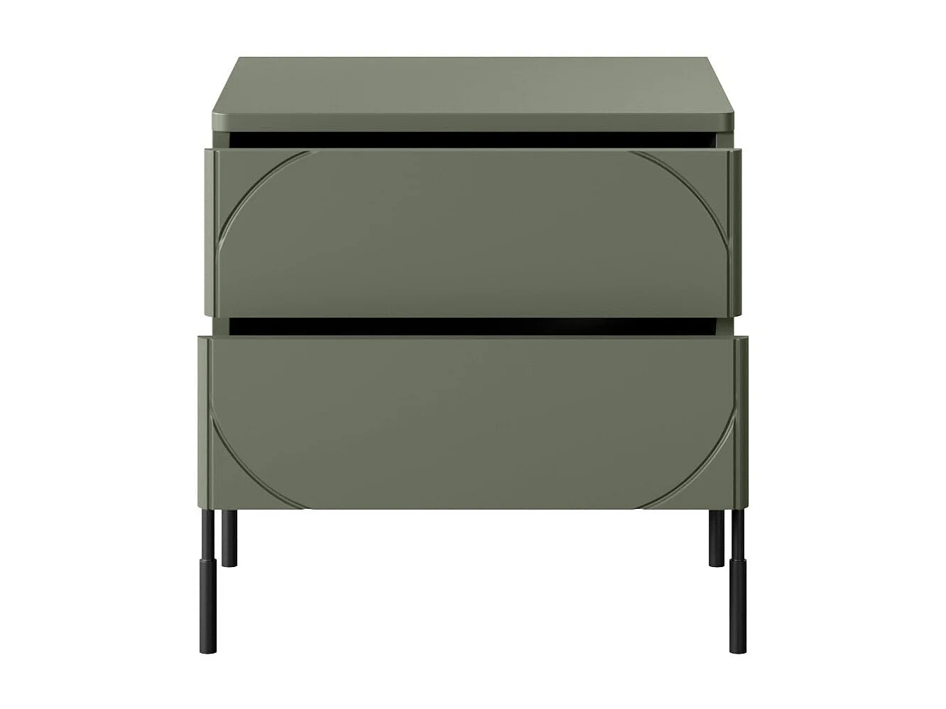Olivgrüner Nachttisch mit 2 Schubladen, 49 x 55 cm