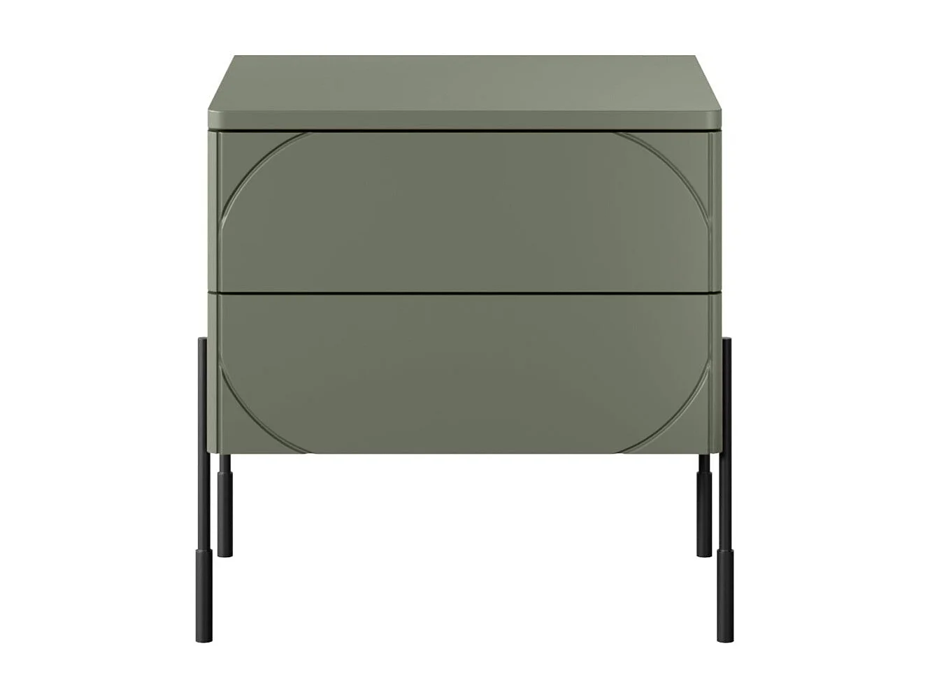 Olivgrüner Nachttisch mit 2 Schubladen, 49 x 55 cm