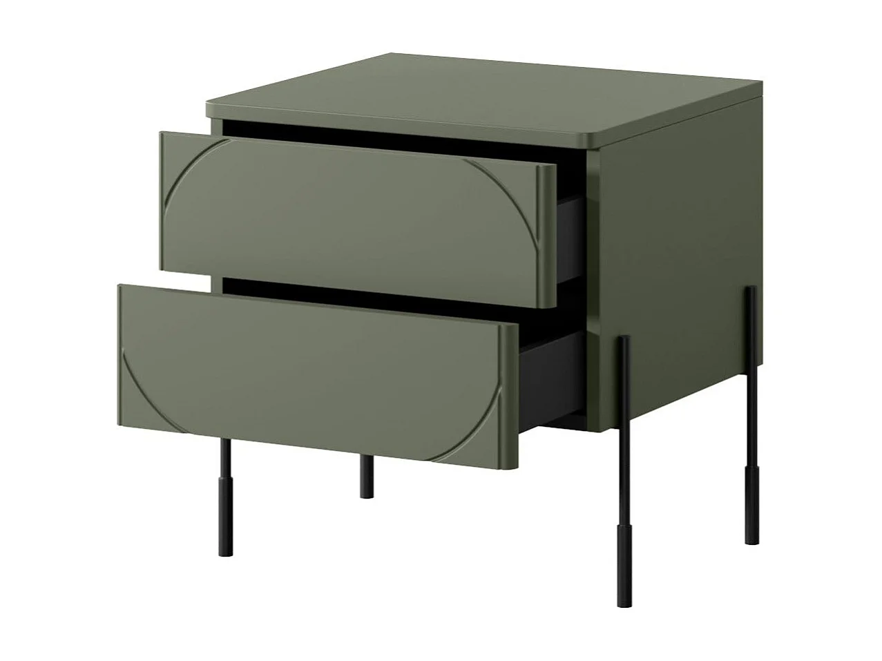 Olivgrüner Nachttisch mit 2 Schubladen, 49 x 55 cm