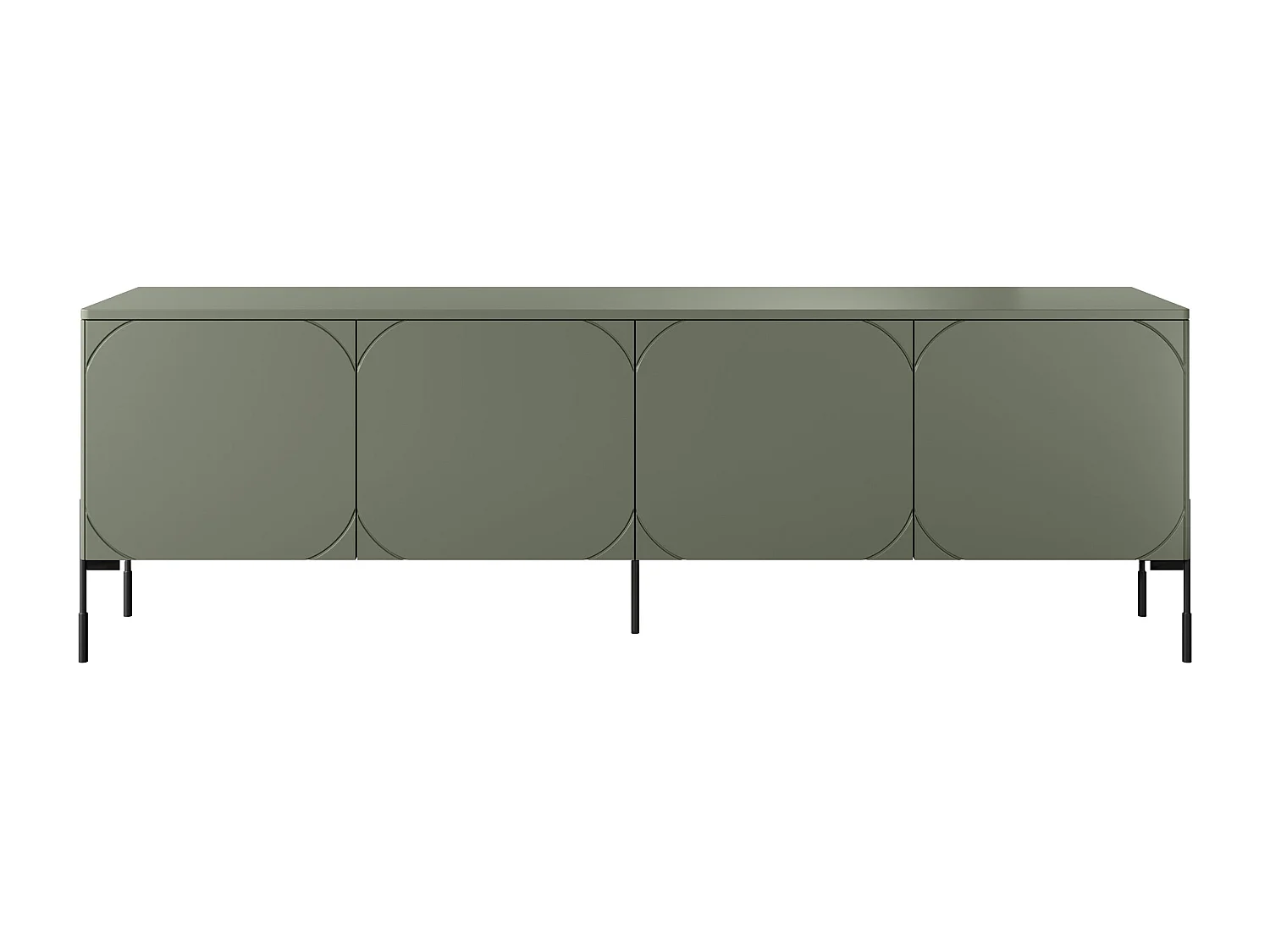 4-deurs tv-meubel met metalen poten, olijfgroen, 204 x 65 cm