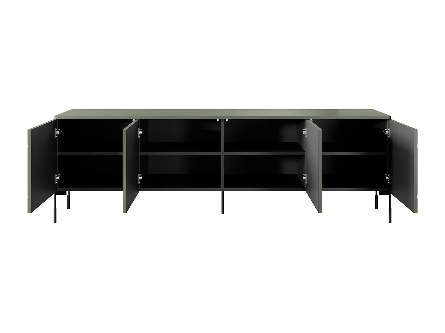 4-deurs tv-meubel met metalen poten, olijfgroen, 204 x 65 cm