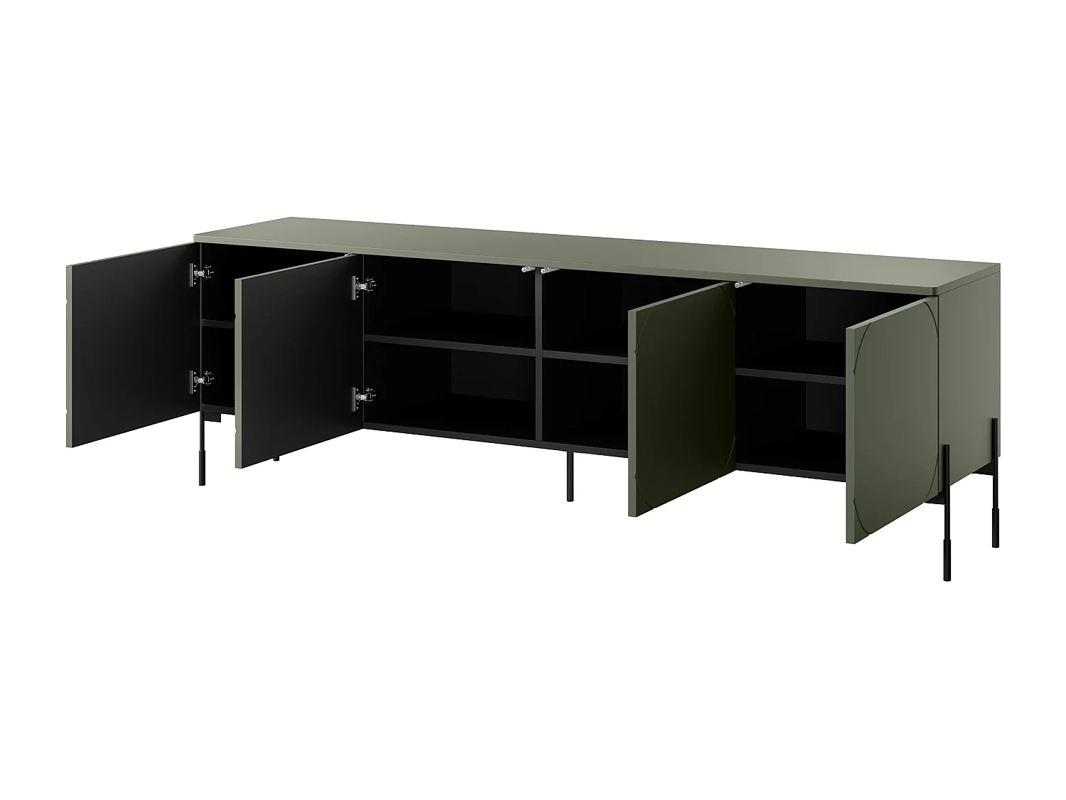 4-deurs tv-meubel met metalen poten, olijfgroen, 204 x 65 cm