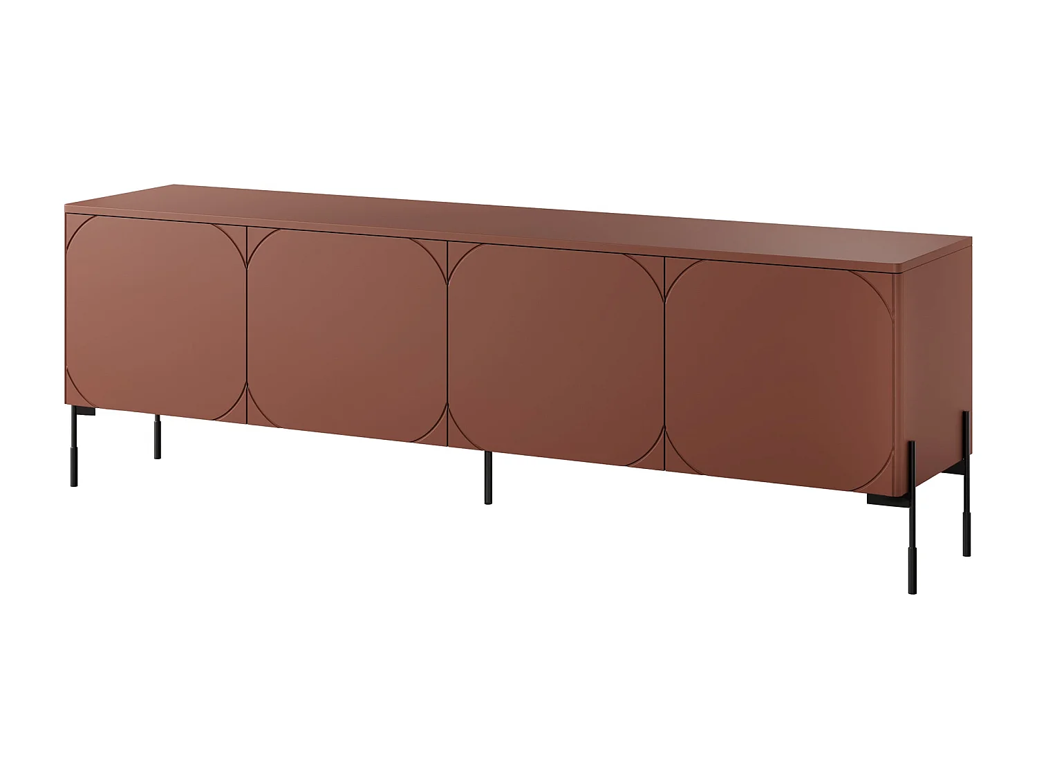 Meuble TV 4 portes avec pieds en métal bordeaux 204x65 cm