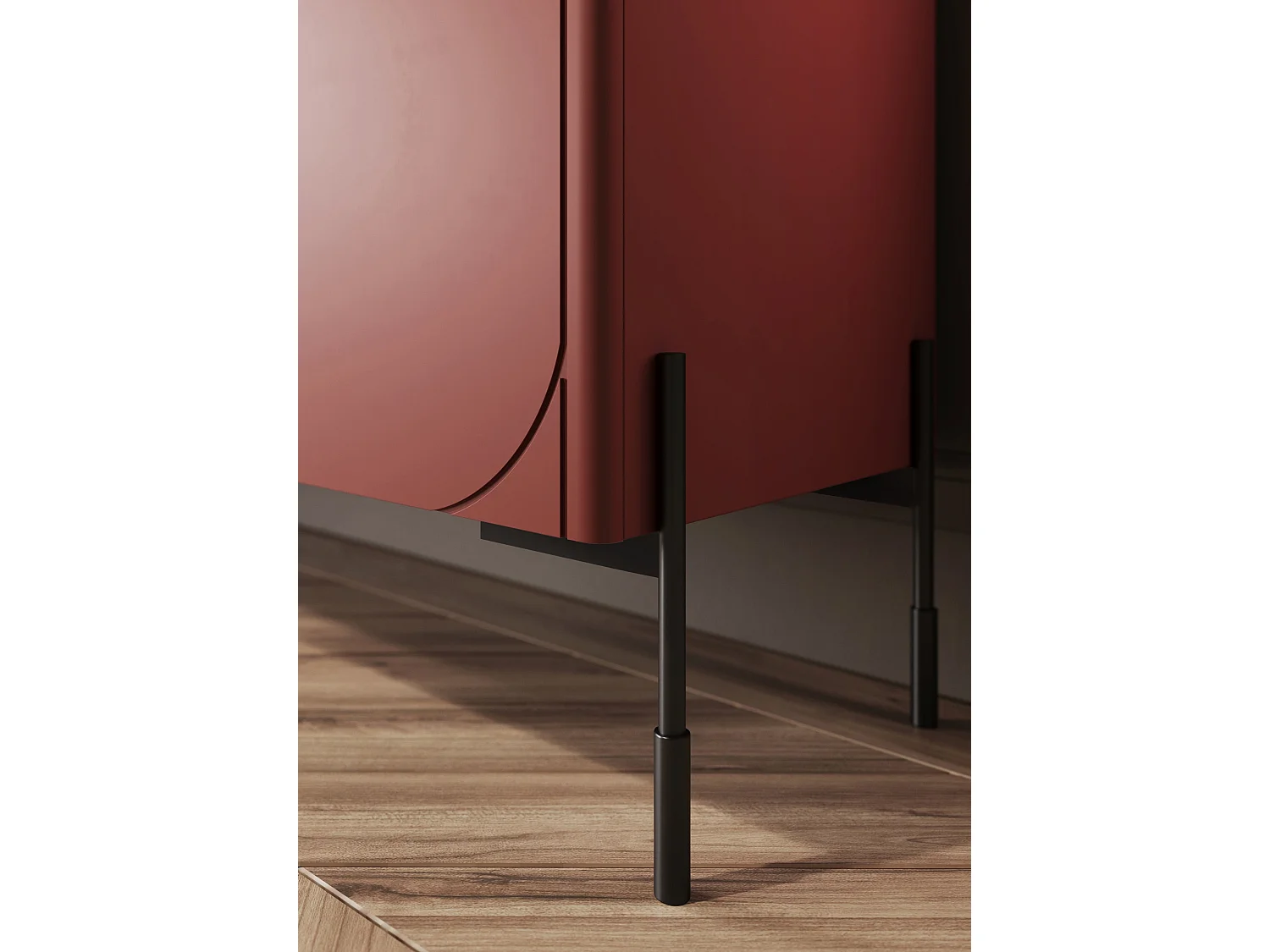 Meuble TV 4 portes avec pieds en métal bordeaux 204x65 cm