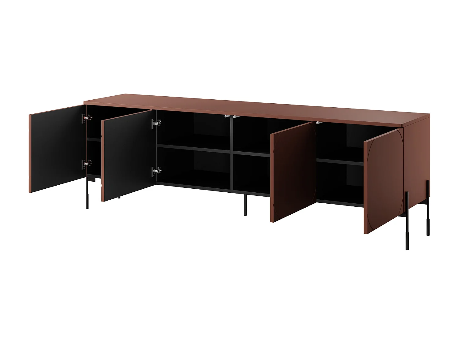 Meuble TV 4 portes avec pieds en métal bordeaux 204x65 cm