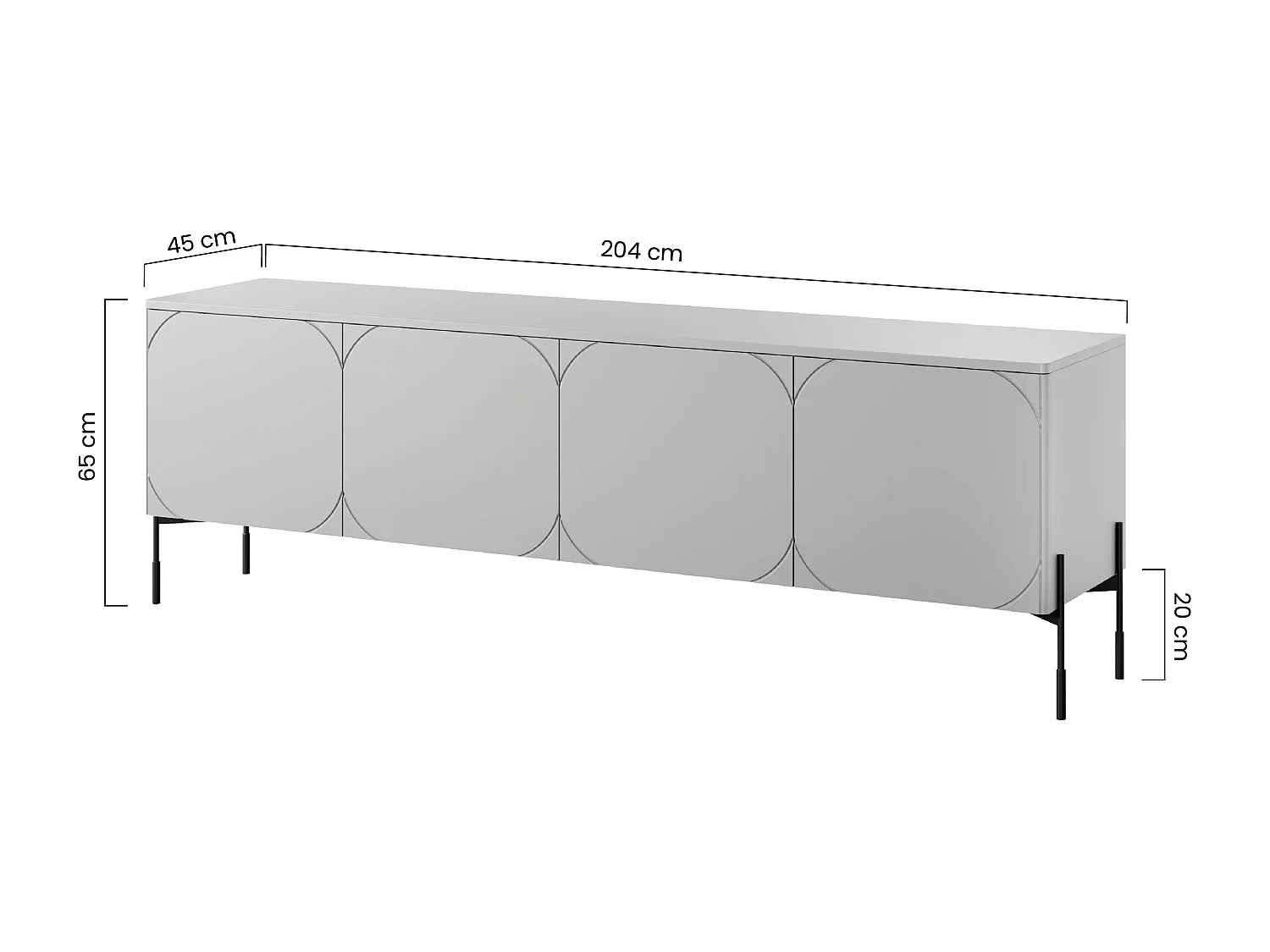 Meuble TV 4 portes avec pieds en métal bordeaux 204x65 cm