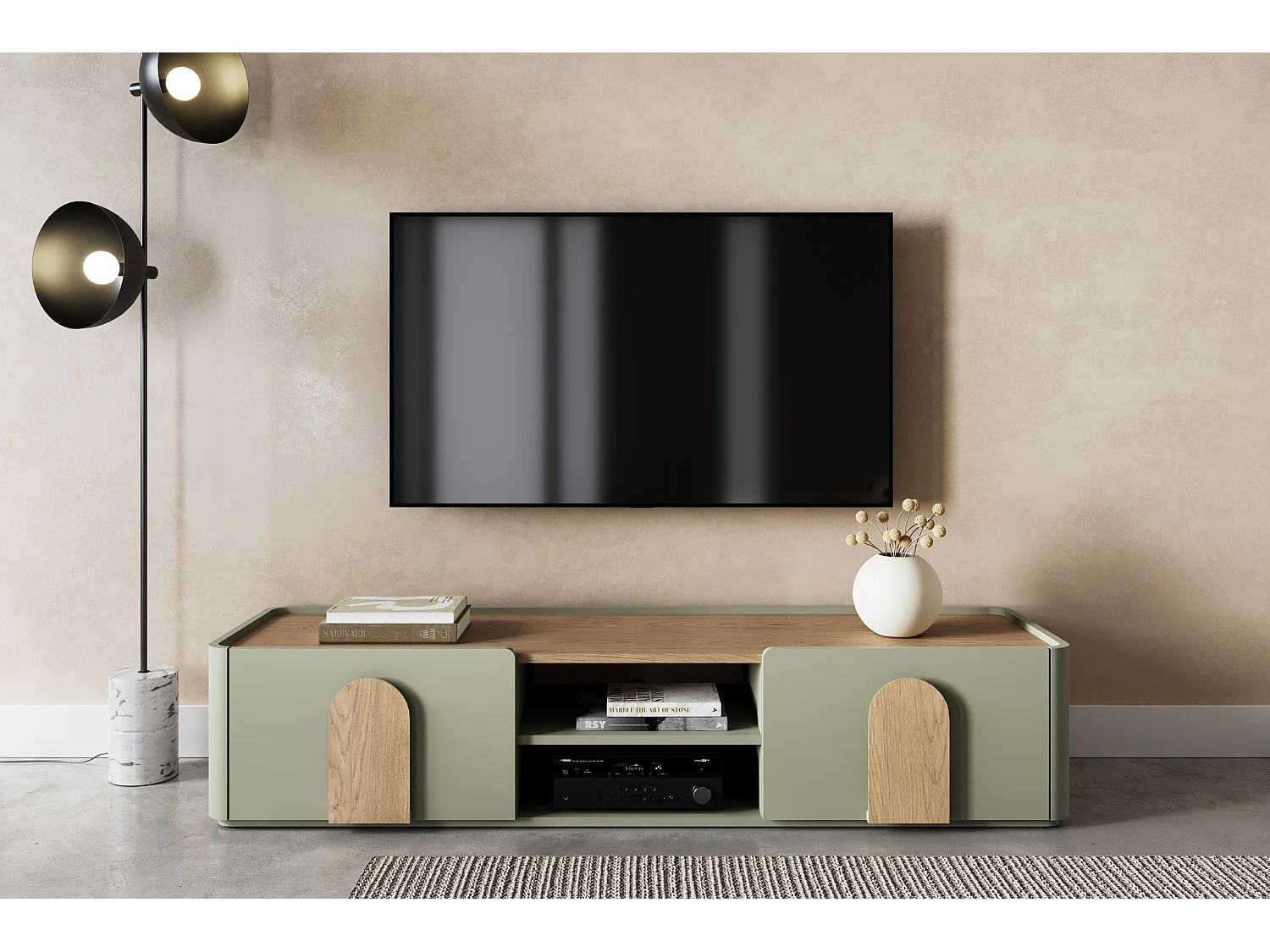 TV-Schrank, 1 Tür, 2 Schubladen, 200 cm