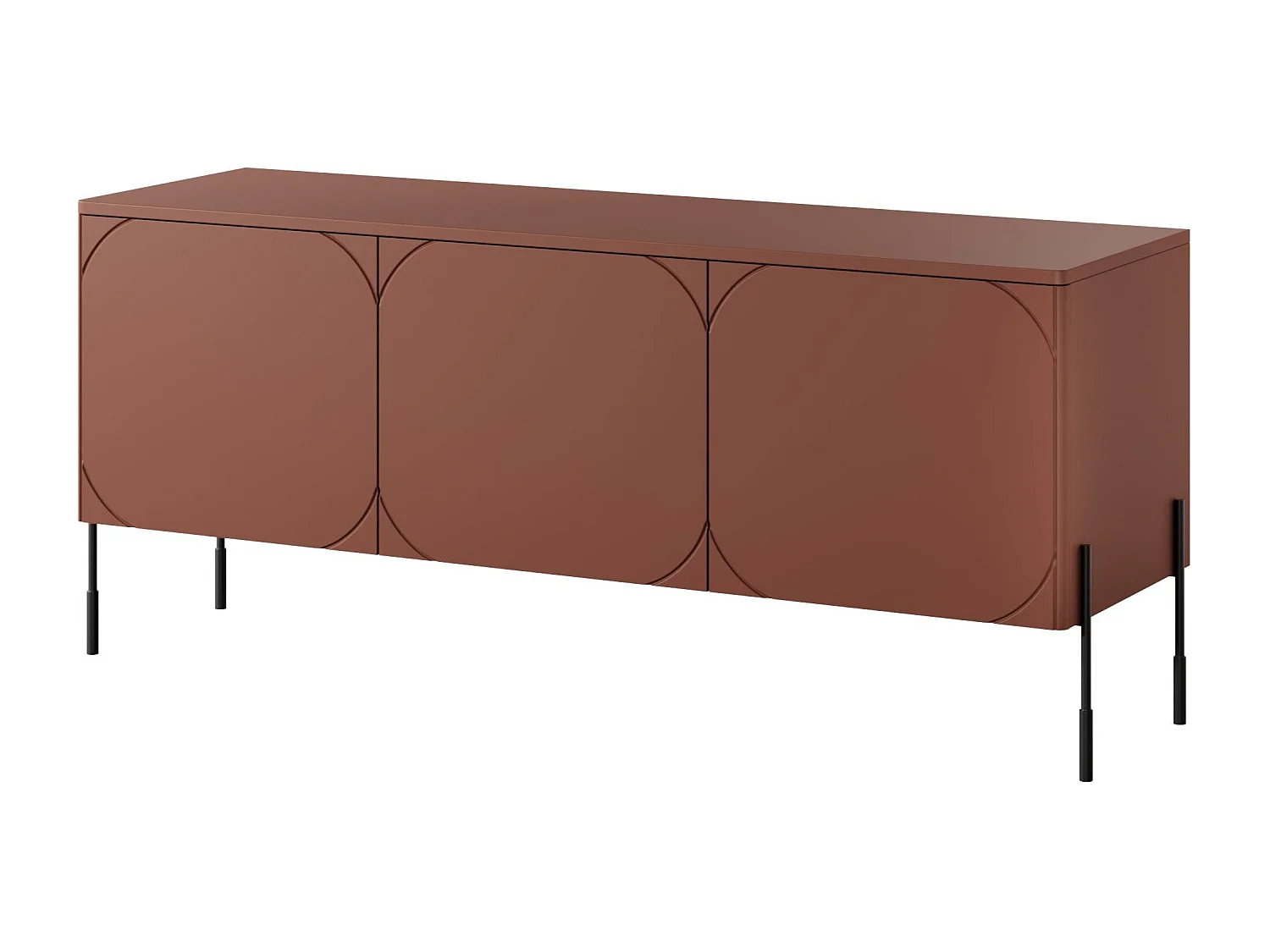 Meuble TV 3 portes pieds en métal bordeaux 154x65 cm