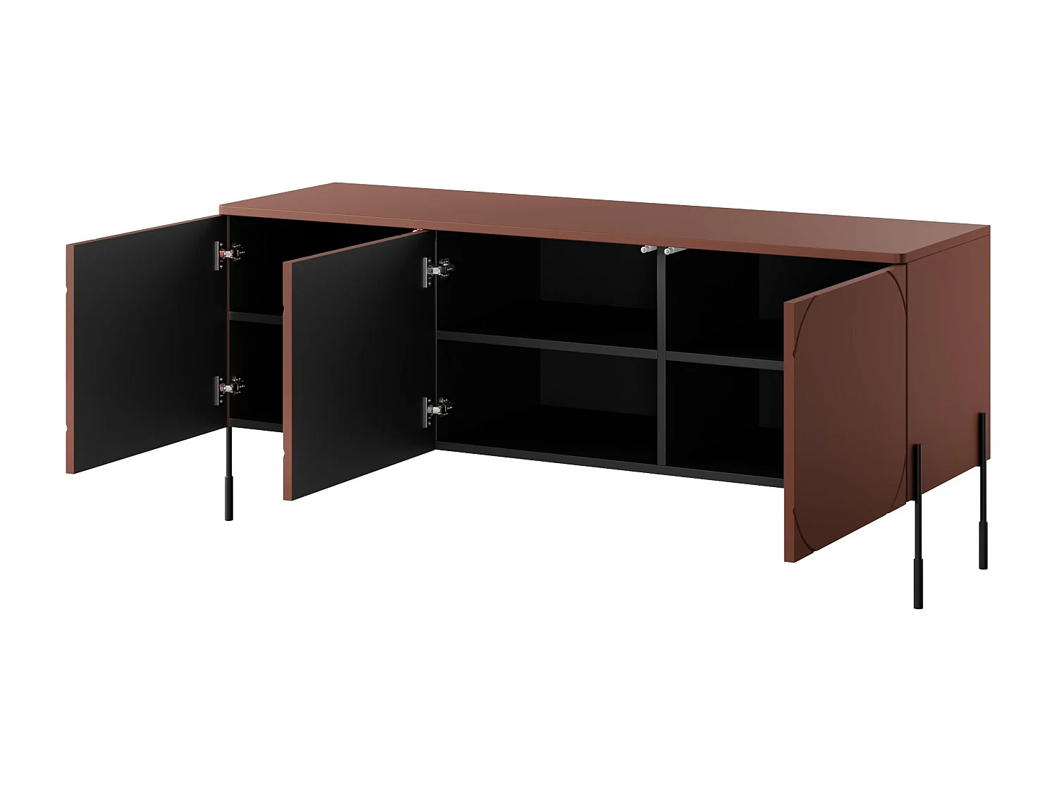 Meuble TV 3 portes pieds en métal bordeaux 154x65 cm