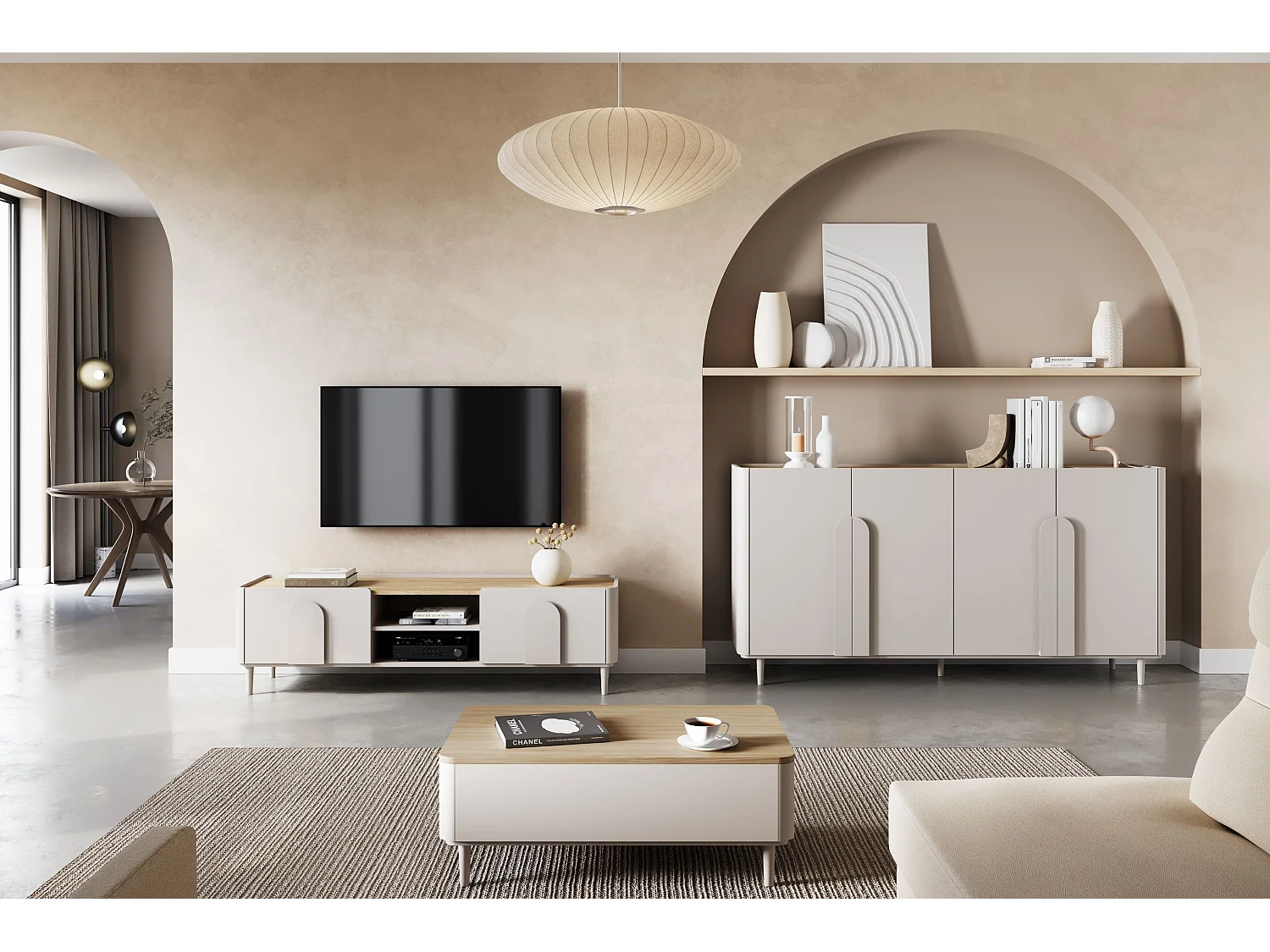 TV-meubel met 1 deur, 2 lades, 200 cm