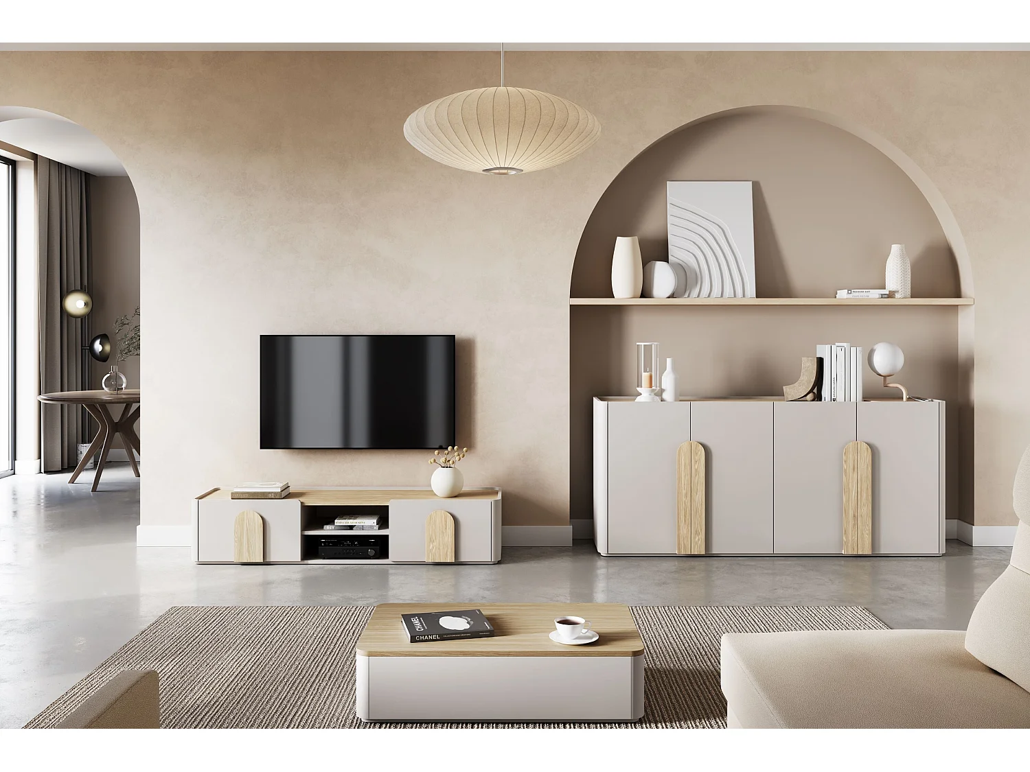 TV-meubel met 1 deur, 2 lades, 200 cm