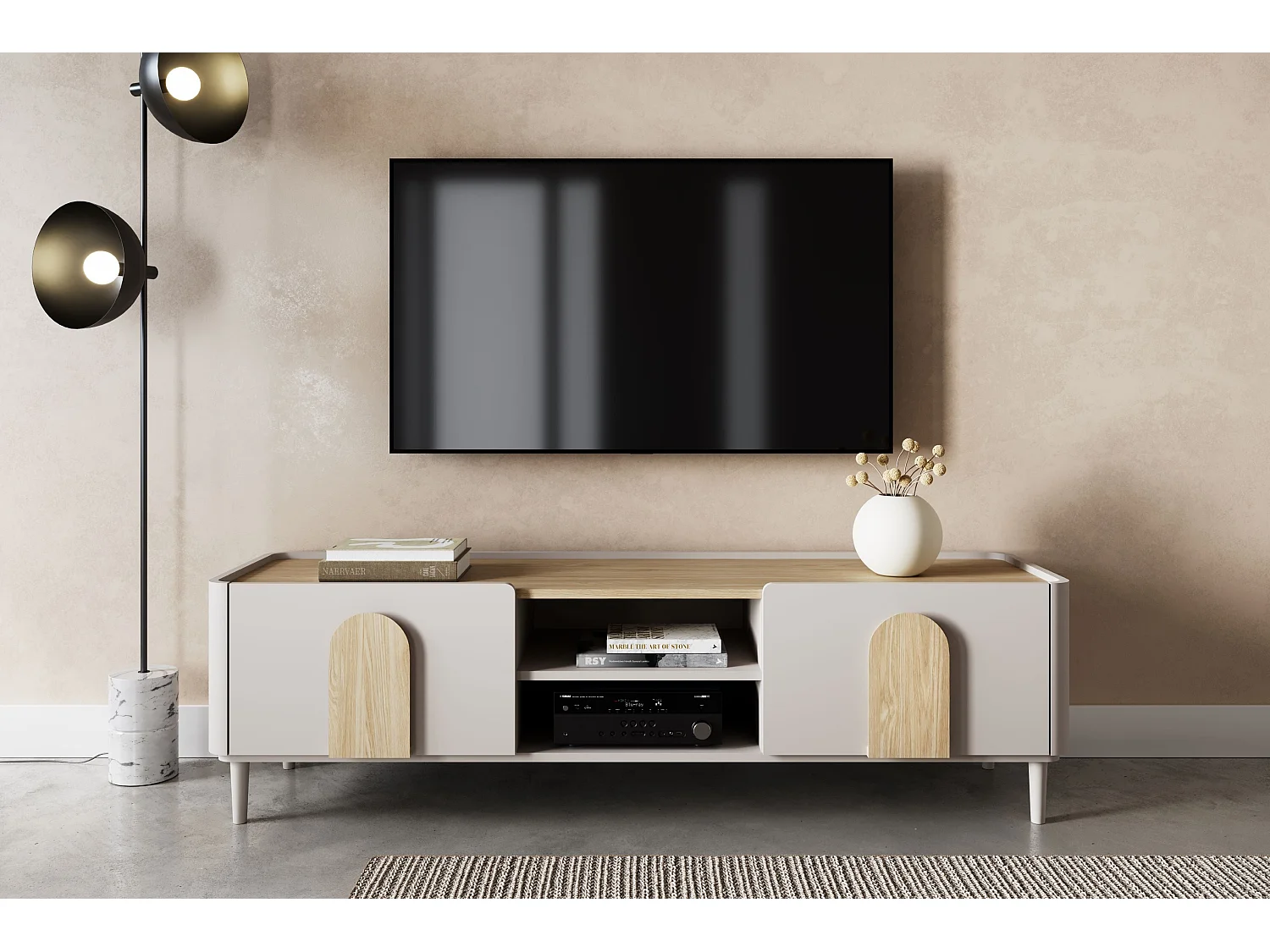 TV-meubel met 1 deur, 2 lades, 200 cm