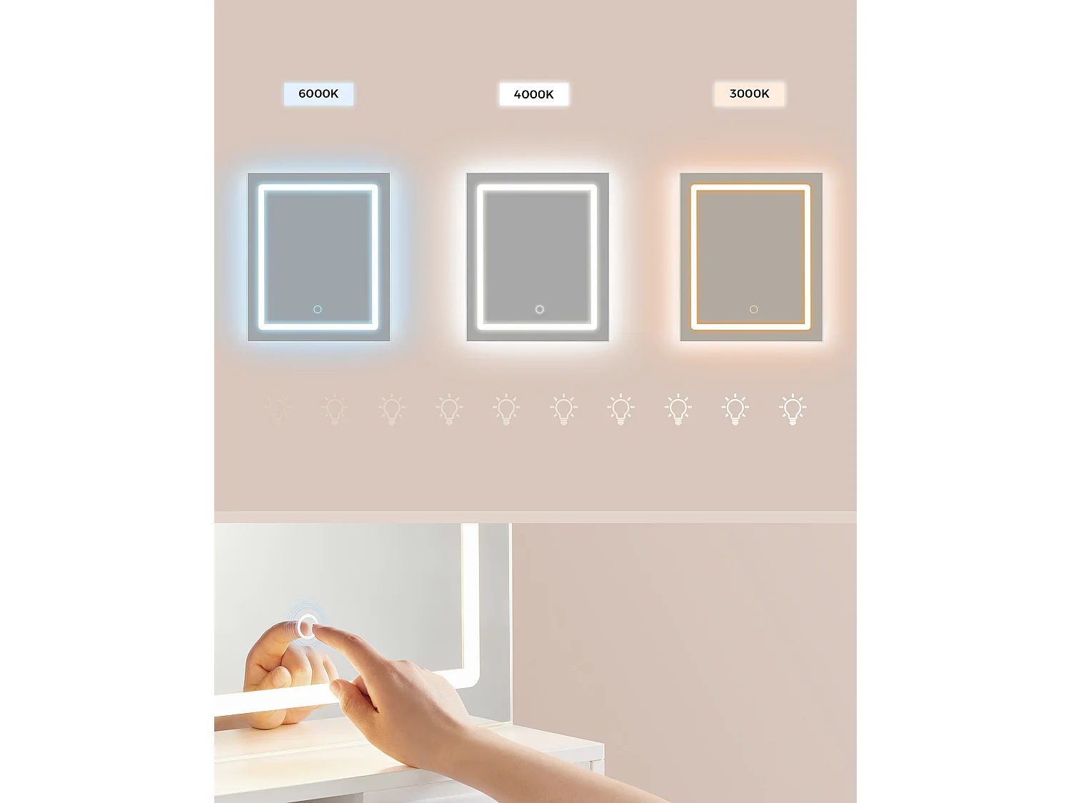 Kailyn Collection - Toalettbord med LED-spegel, låda och öppna hyllor