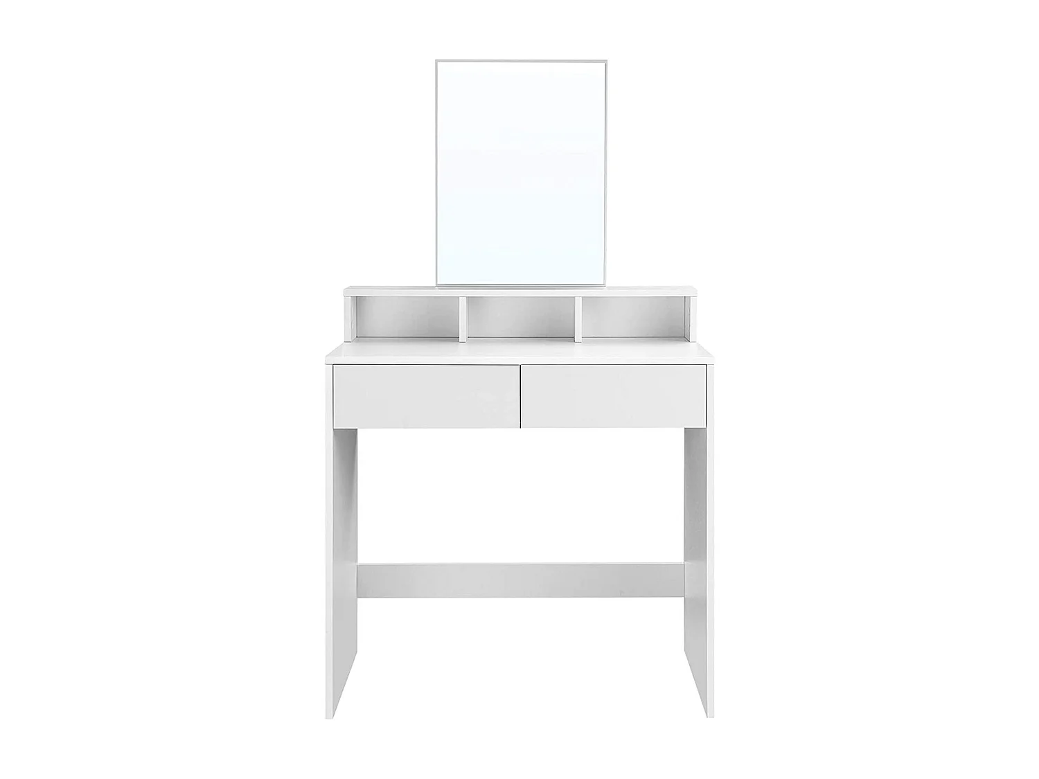 VASAGLE Schminktisch mit großem rechteckigen Spiegel, Schminktisch mit 2 Schubladen und 3 offenen Fächern, Schminktisch, Modern Style, Weiß RDT113W01