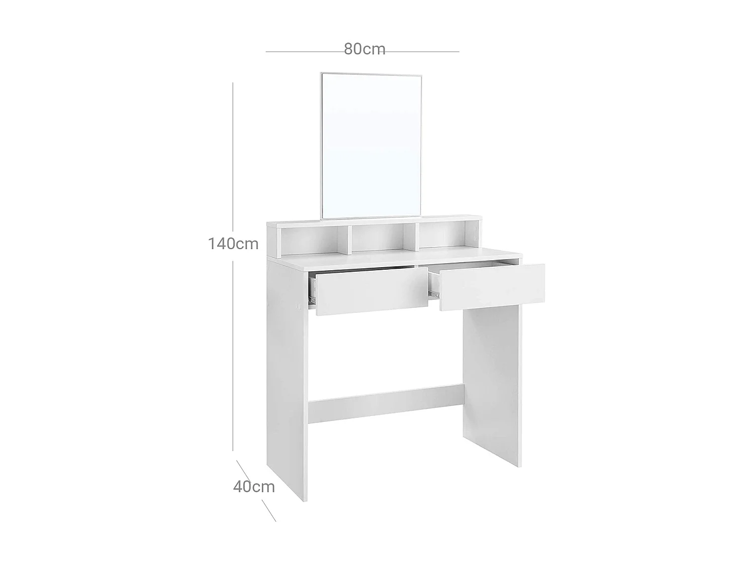 VASAGLE Schminktisch mit großem rechteckigen Spiegel, Schminktisch mit 2 Schubladen und 3 offenen Fächern, Schminktisch, Modern Style, Weiß RDT113W01