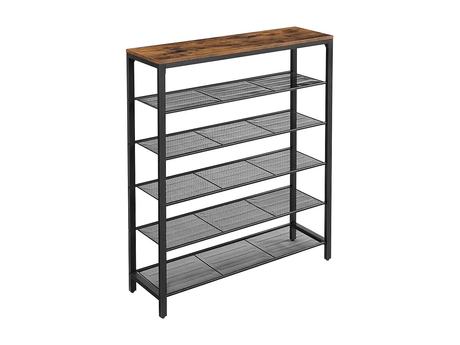VASAGLE LBS016B01 Skostativ med 5 gitterniveauer og stor overflade til indgang, gang, industrielt metalrammedesign, vintage brun-sort
