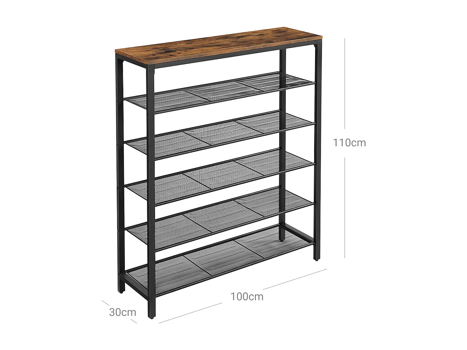 VASAGLE LBS016B01 Skostativ med 5 gitterniveauer og stor overflade til indgang, gang, industrielt metalrammedesign, vintage brun-sort