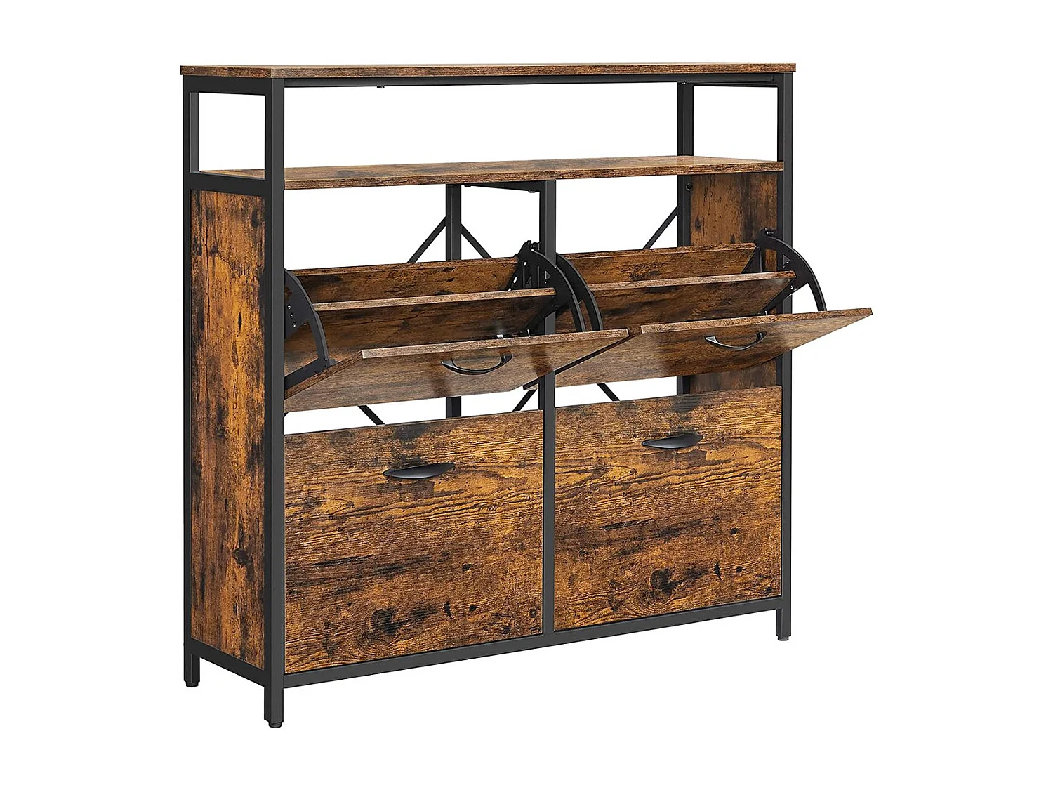 VASAGLE LBS803B01 Skoskåp med 4 klaffar Skoställ Skotrappa Skokista i hallen för 12-20 par skor, 98,3 x 30 x 95 cm, Vintage Brown/Black