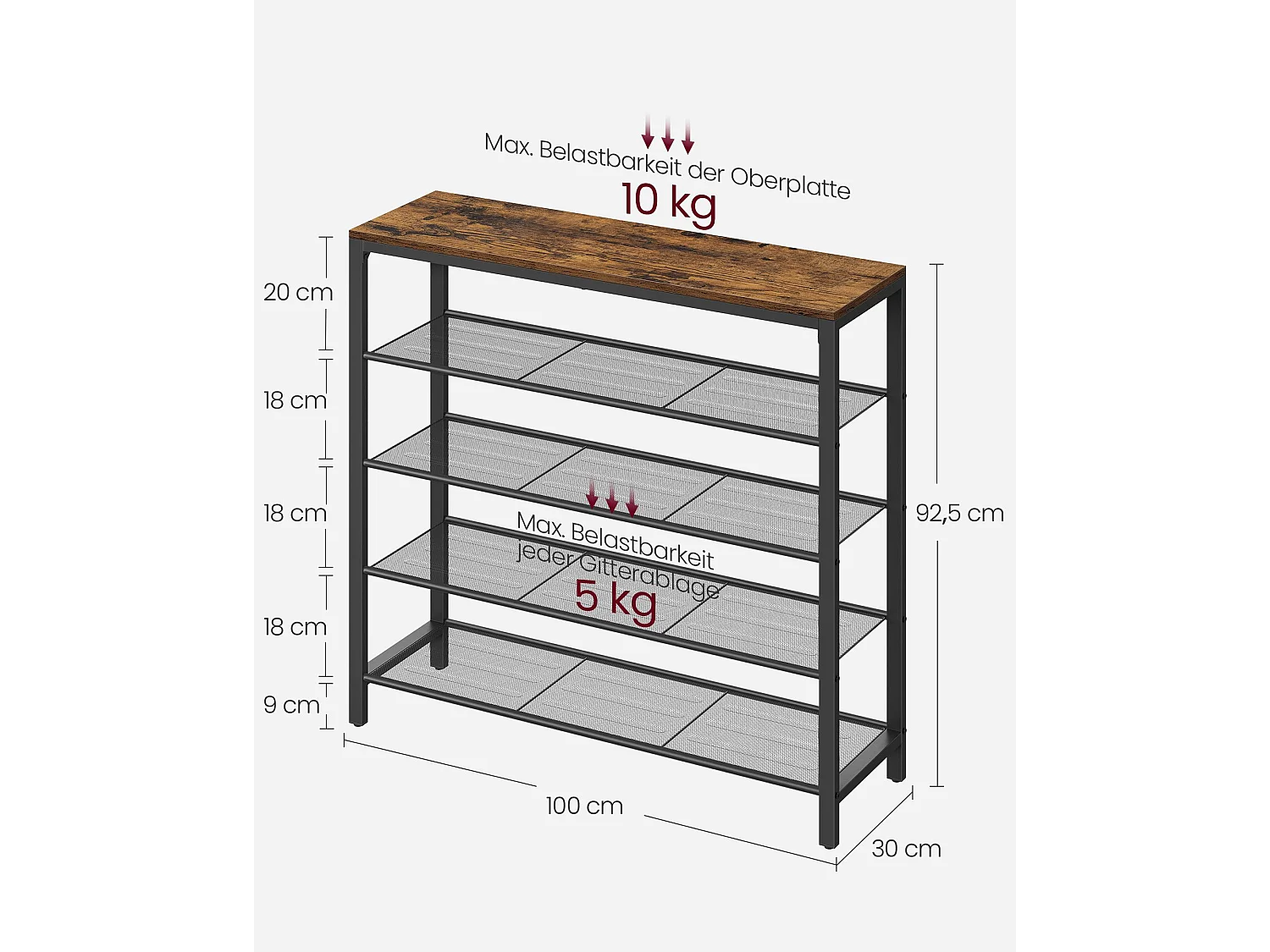 VASAGLE Schuhregal, Schuhaufbewahrungsorganisator mit 4 Mesh-Fächern und großer Fläche für Taschen, Schuhregal für Eingang, Flur, Schrank, Stahlrahmen,