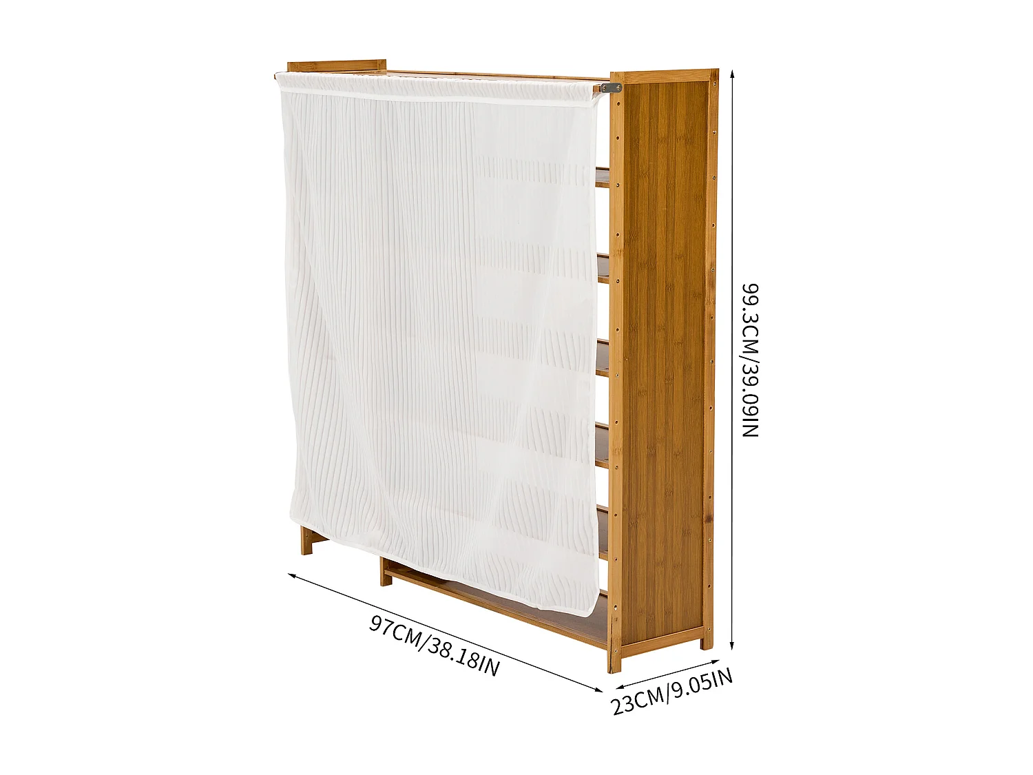 7-Tier Natural Bamboo Shoe Rack with Dust Cover - 97cm