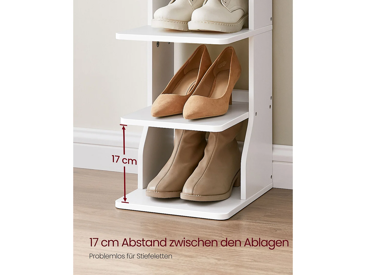 Vertikaler 7-stufiger Schuhhalter mit Riegel, robuster und langlebiger Schuhhalter aus Leder, platzsparend für Eingangs- und Schlafbereich, weiß LBS200T14V1