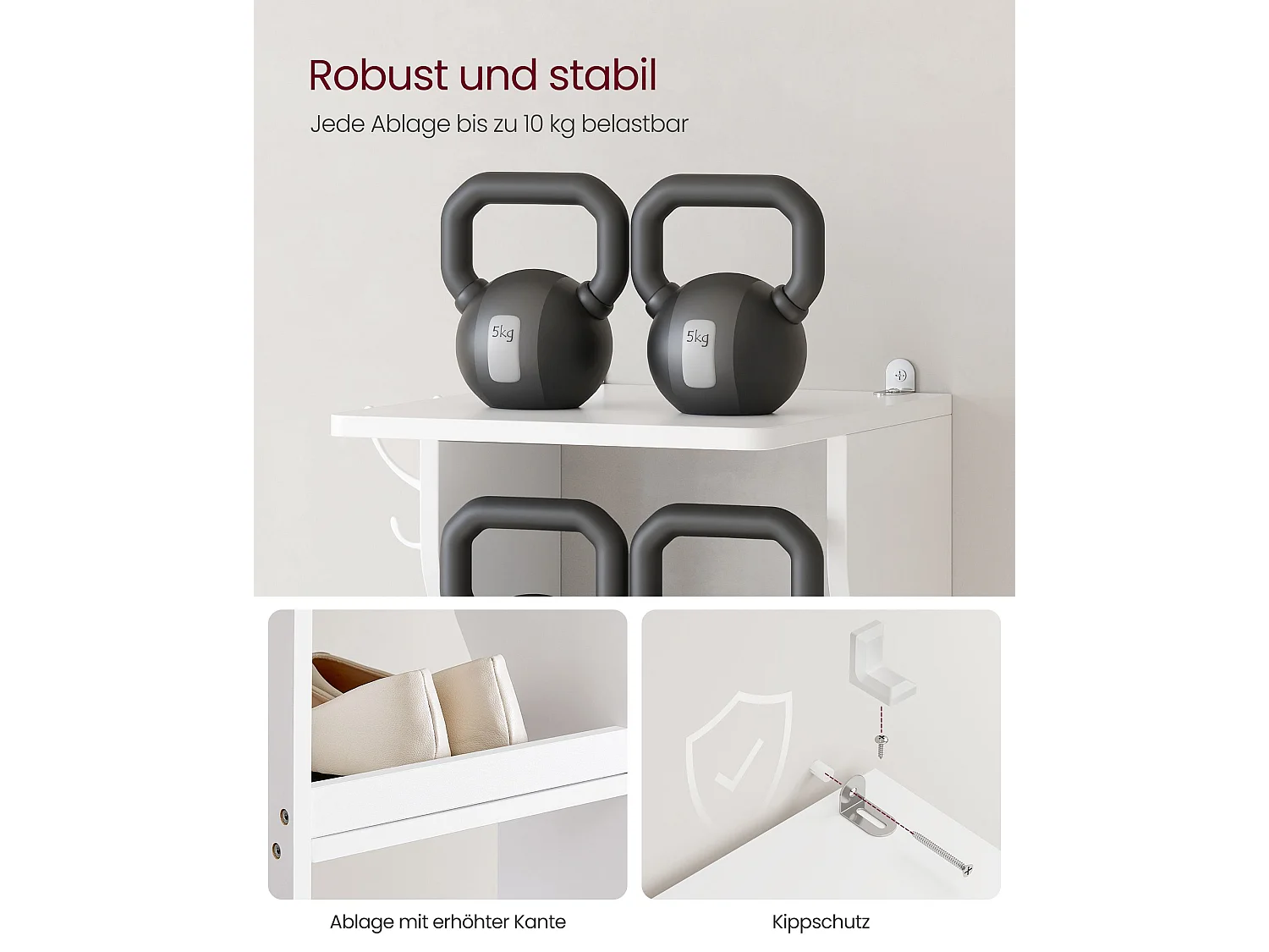 Vertikaler 7-stufiger Schuhhalter mit Riegel, robuster und langlebiger Schuhhalter aus Leder, platzsparend für Eingangs- und Schlafbereich, weiß LBS200T14V1