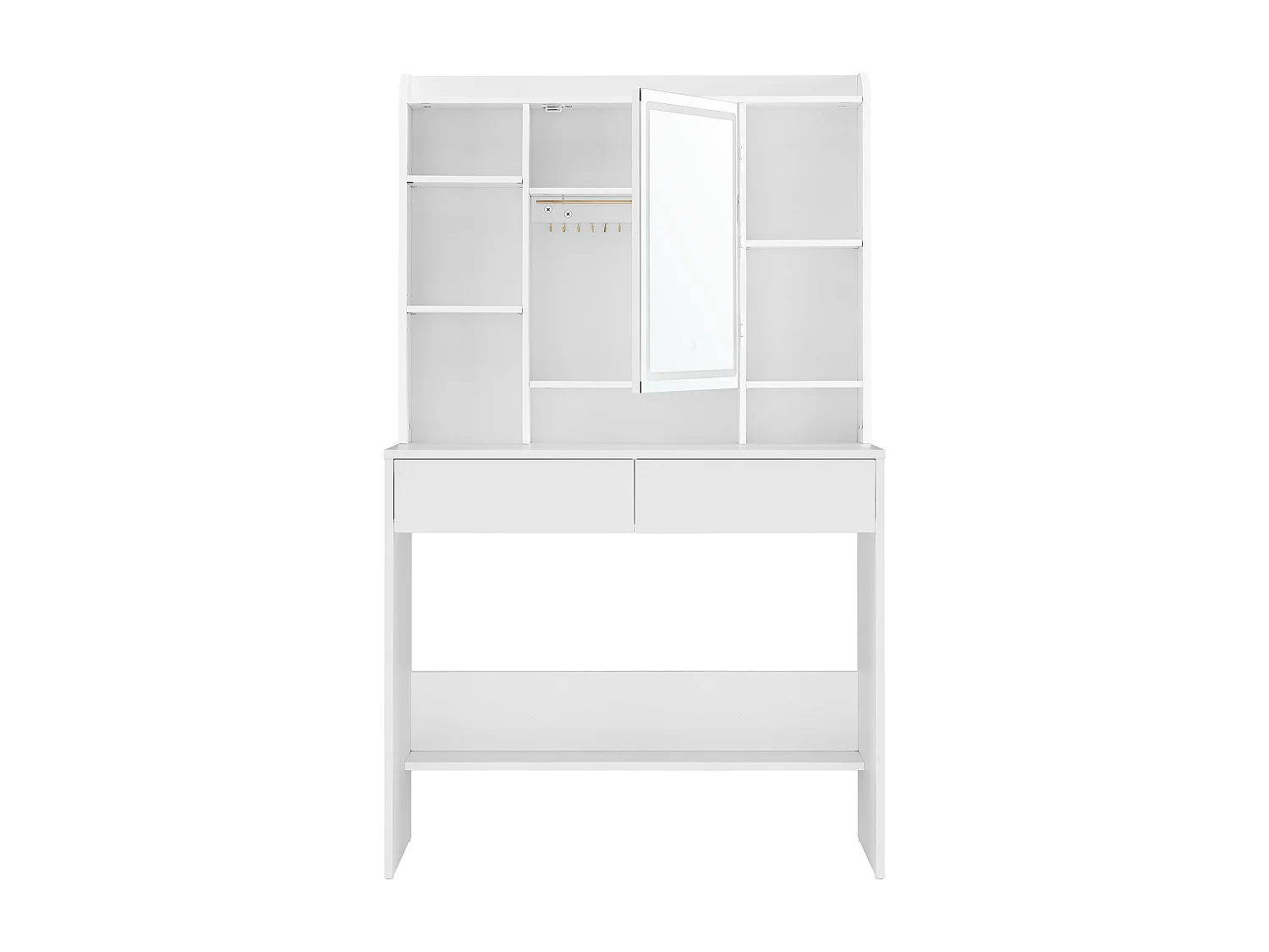 VASAGLE Sminkbord med LED-belysning, 3 färger med justerbar ljusstyrka, sminkbord med spegel för smink, kosmetikbord med justerbara hyllor, 2 lådor, modernt, vitt