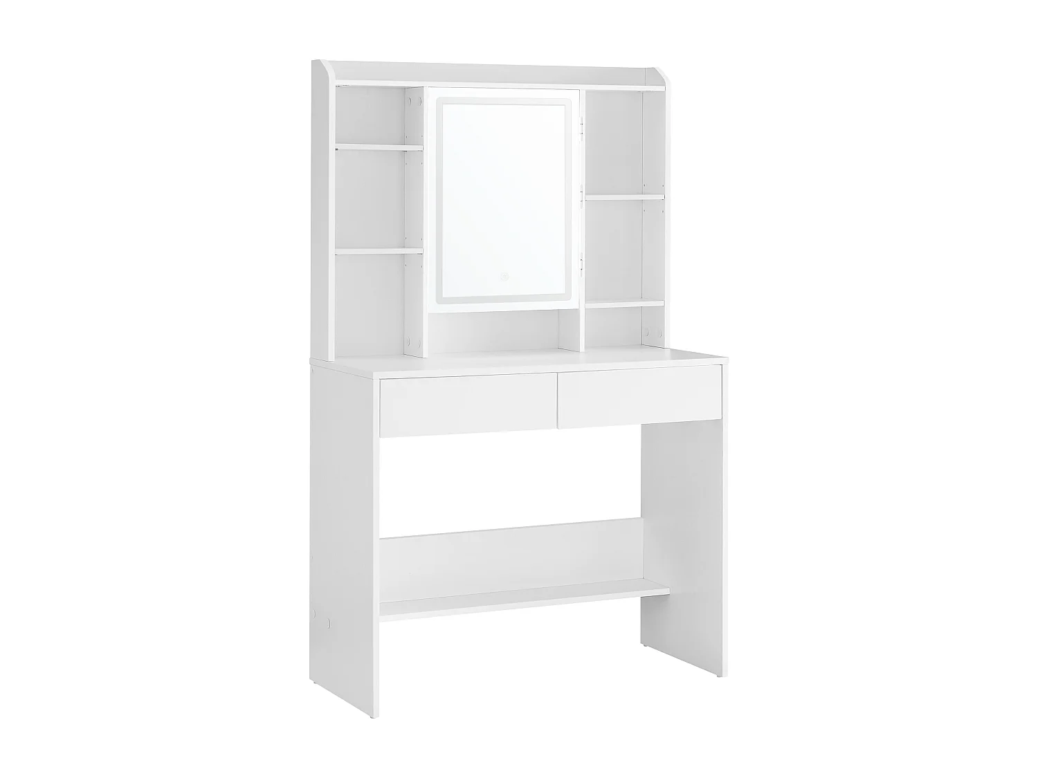 VASAGLE Sminkbord med LED-belysning, 3 färger med justerbar ljusstyrka, sminkbord med spegel för smink, kosmetikbord med justerbara hyllor, 2 lådor, modernt, vitt