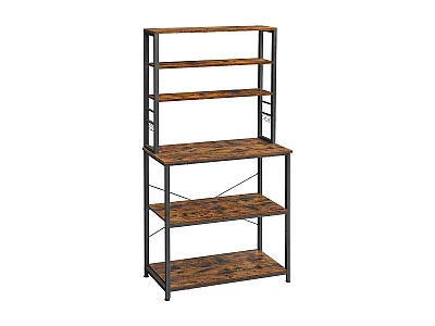 VASAGLE Kitchen Shelf, Standing Shelf for Kitchen, Microwave Shelf, Standing, 6 Shelves and 6 Hooks, for Microwave, Steel Frame, Industrial Design, 40 x 80 x 167