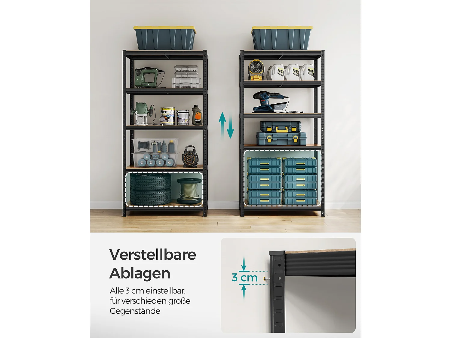 SONGMICS Reol, 50 x 100 x 200 cm, 875 kg belastningskapacitet (175 kg pr. hylde), industrielle, justerbare opbevaringshylder, til stue, køkken, garage, rustik brun