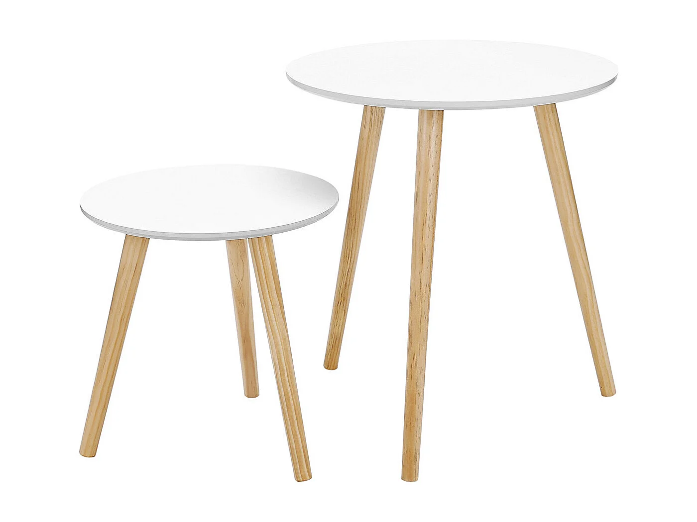 VASAGLE Nesting Side Table, Round End Table, Set of 2, Scandinavian Minimalist Coffee Table with Solid Pine Wood Legs, White and Natural LET07WN
