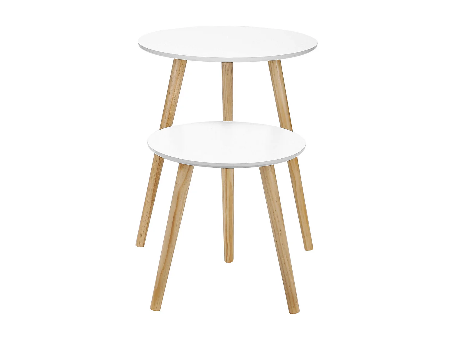 VASAGLE Nesting Side Table, Round End Table, Set of 2, Scandinavian Minimalist Coffee Table with Solid Pine Wood Legs, White and Natural LET07WN