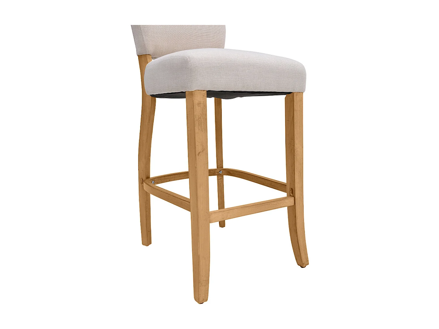 Set of 2 Linen Armless Bar Stool with Wooden Legs - Beige