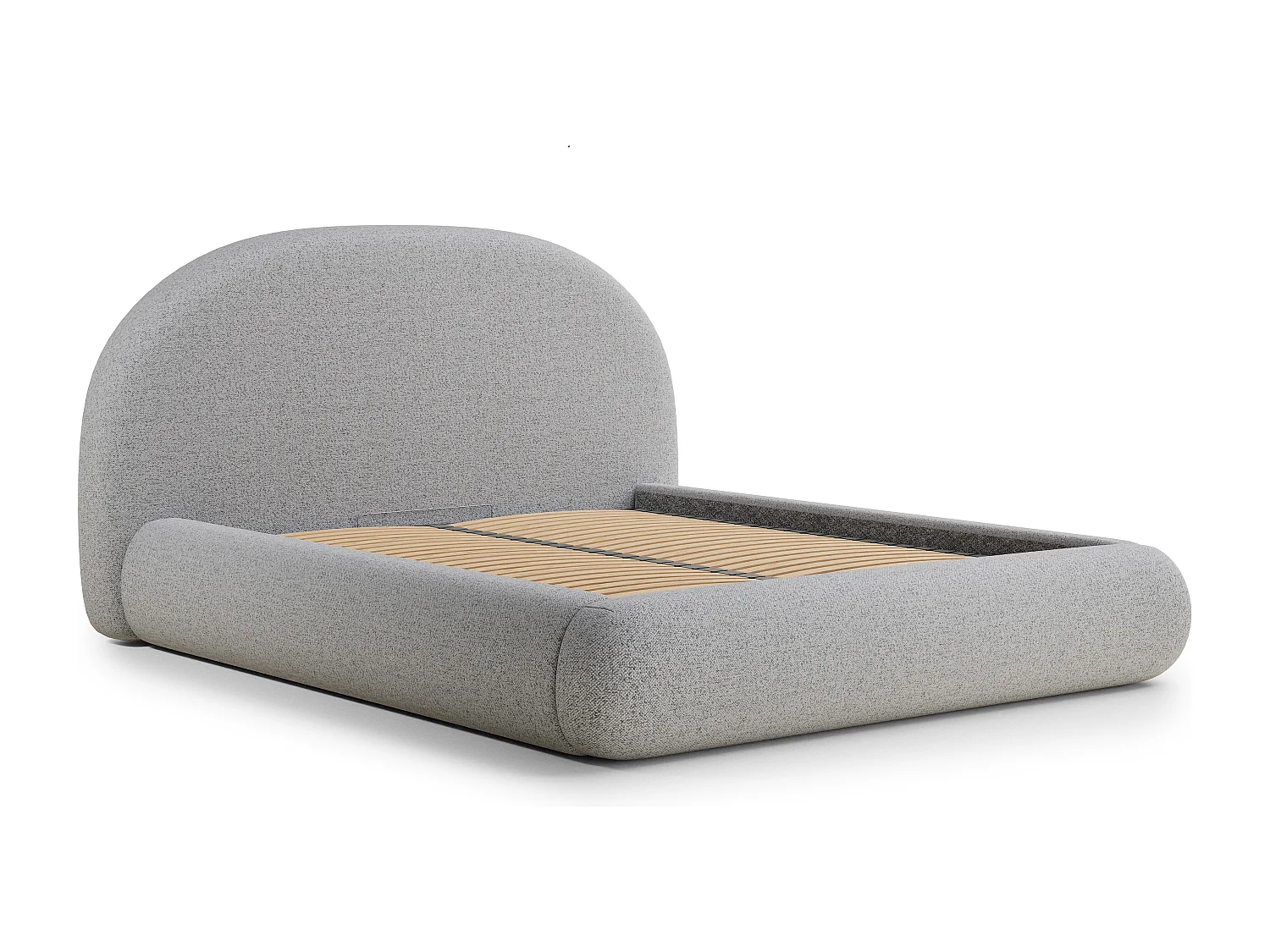 Łóżko ze skrzynią 140 x 200 cm - tkanina pleciona - jasnoszary - MAUMERE