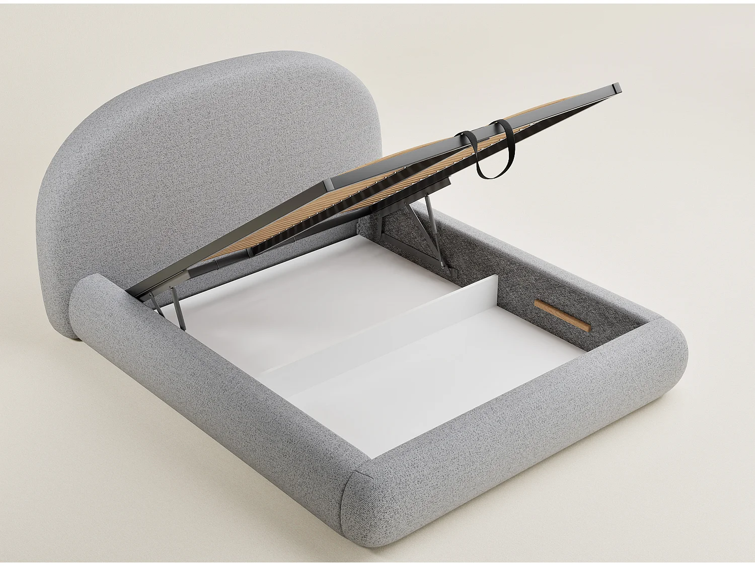 Łóżko ze skrzynią 140 x 200 cm - tkanina pleciona - jasnoszary - MAUMERE