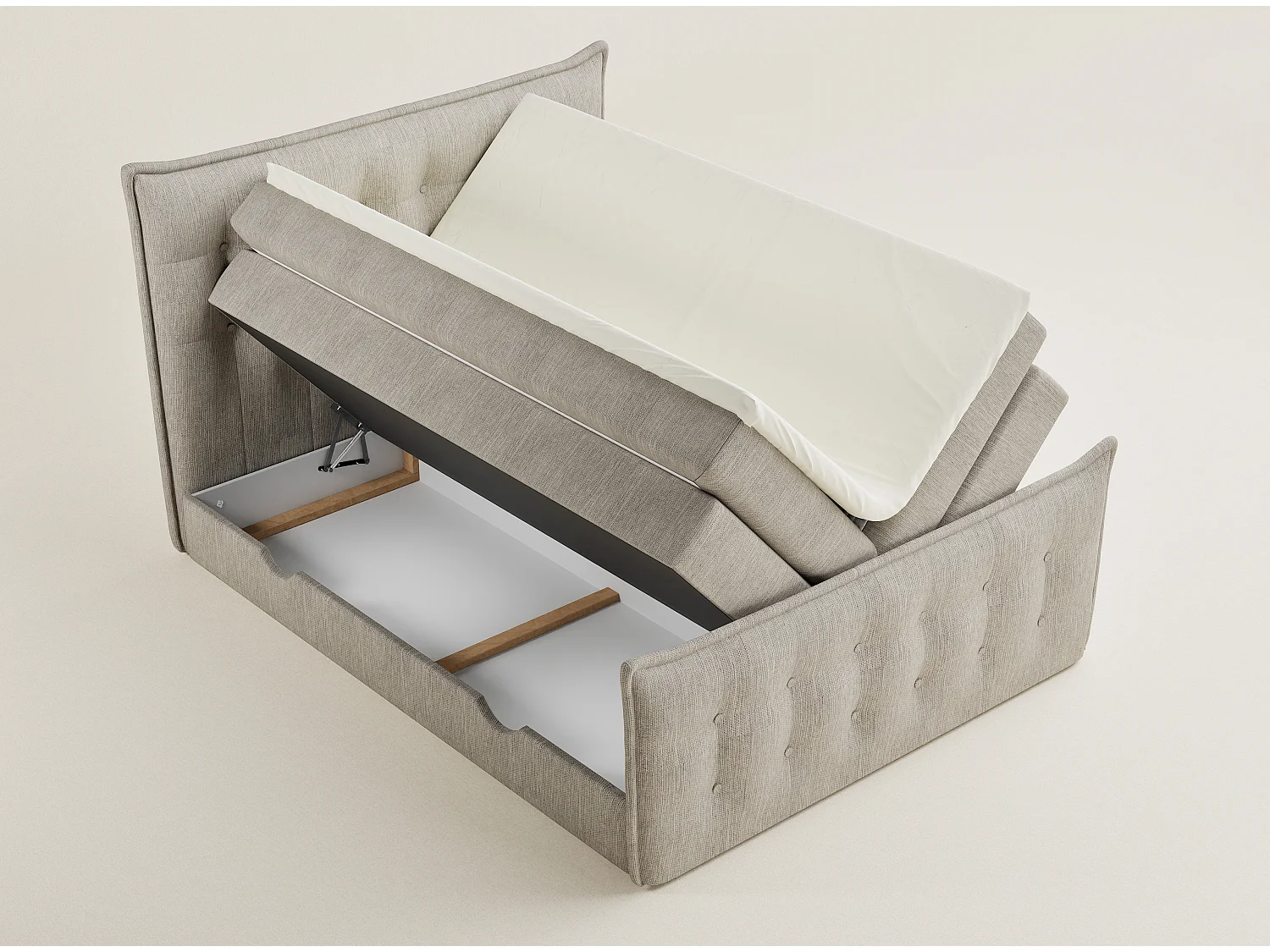 Łóżko boxspring z zagłówkiem + materac + topper - 180x200 cm - beżowy - FATU