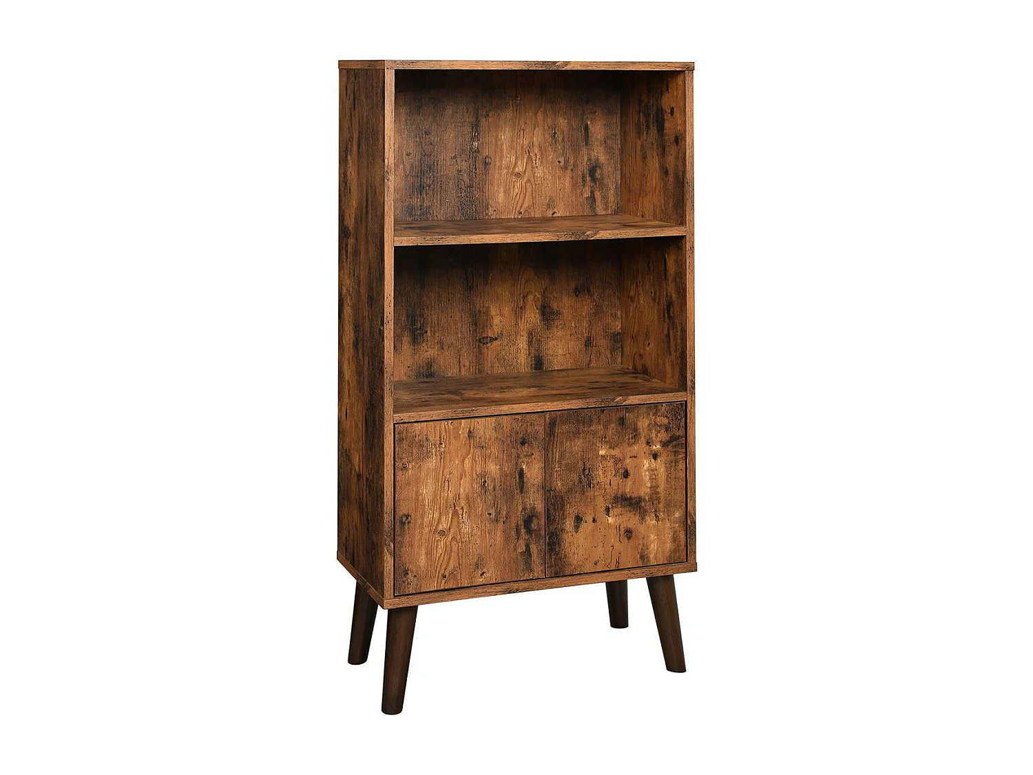 VASAGLE Retro Bookcase, 2-Tier Bookshelf with Doors, Storage Cabinet for Books, Photos, Decorations, in Living Room, Office, Library, Mid-Century Modern Style,