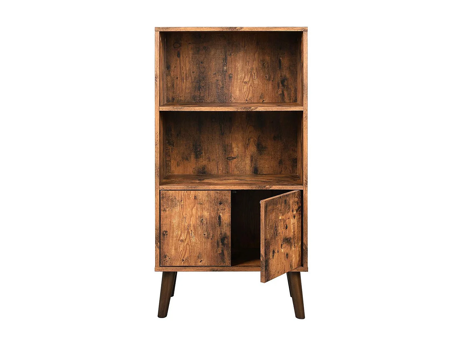 VASAGLE Retro Bookcase, 2-Tier Bookshelf with Doors, Storage Cabinet for Books, Photos, Decorations, in Living Room, Office, Library, Mid-Century Modern Style,