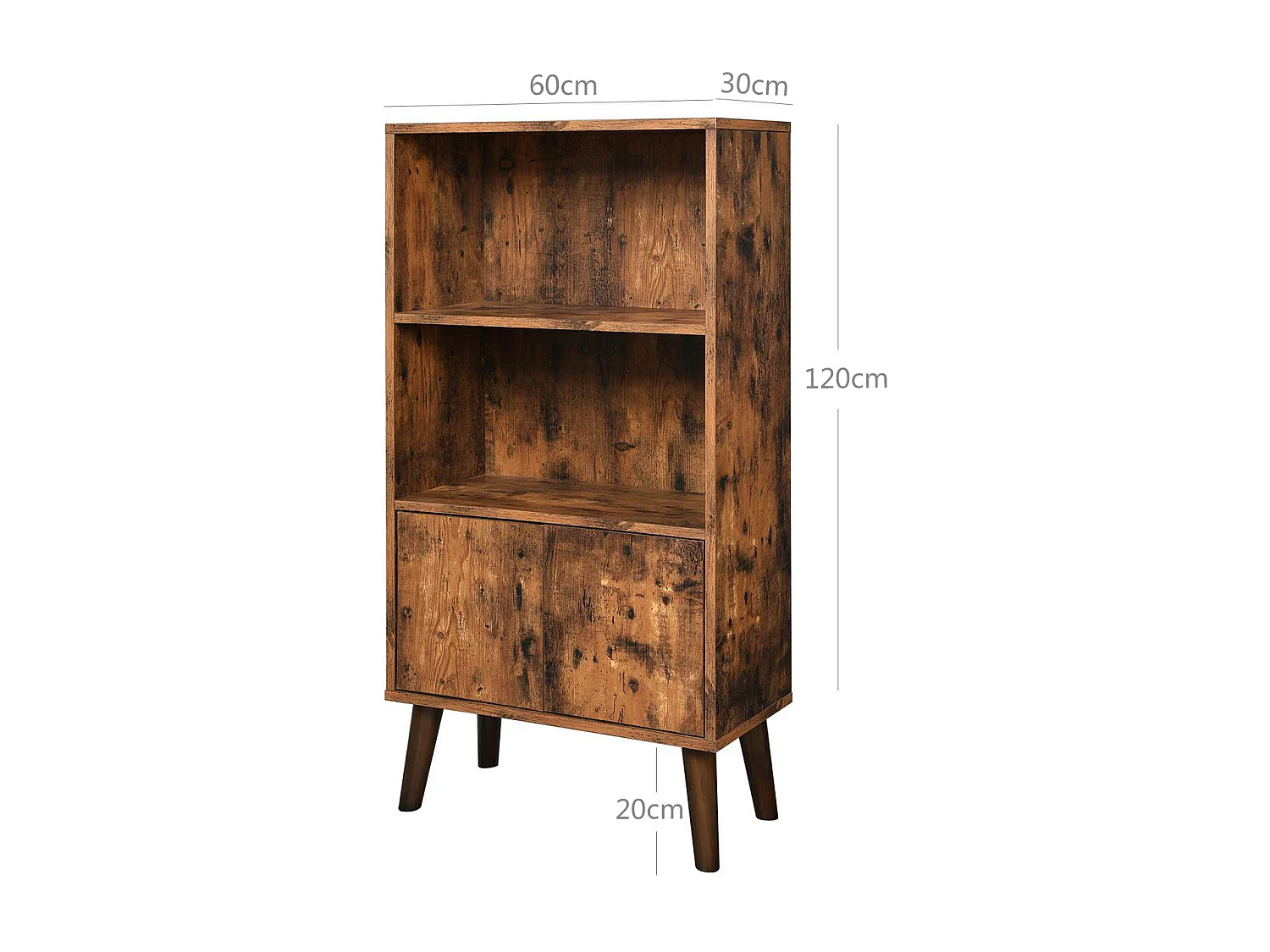 VASAGLE Retro Bookcase, 2-Tier Bookshelf with Doors, Storage Cabinet for Books, Photos, Decorations, in Living Room, Office, Library, Mid-Century Modern Style,