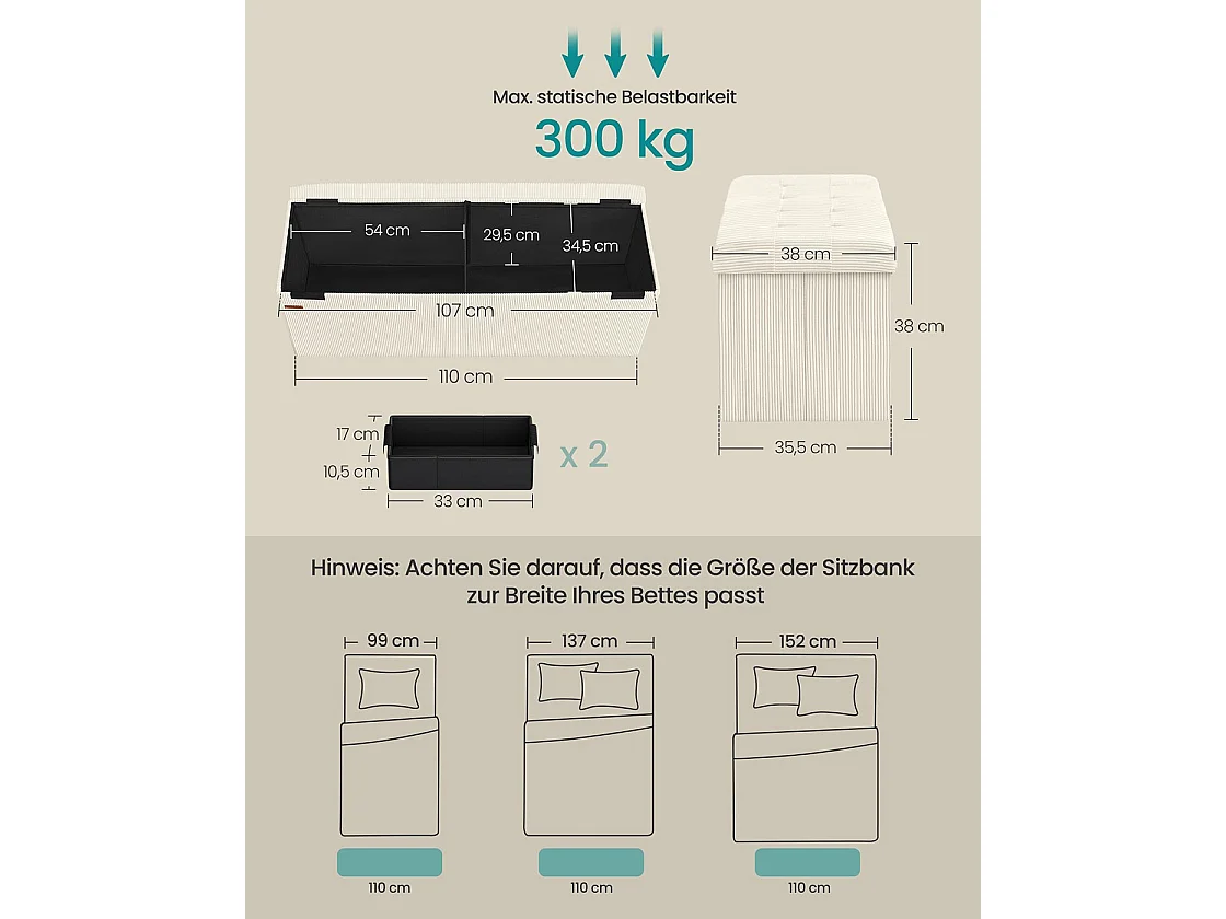 Bänk med förvaringsutrymme och fällbar design