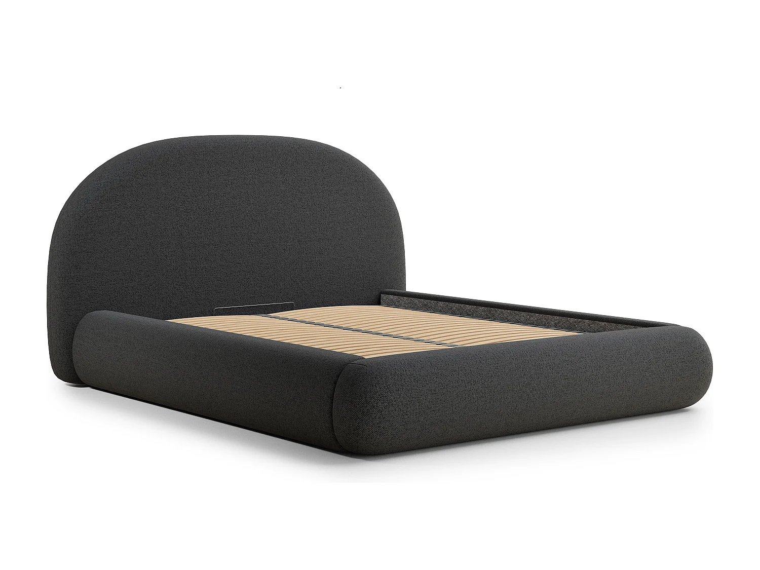 Łóżko ze skrzynią 160 x 200 cm - tkanina pleciona - grafitowy - MAUMERE