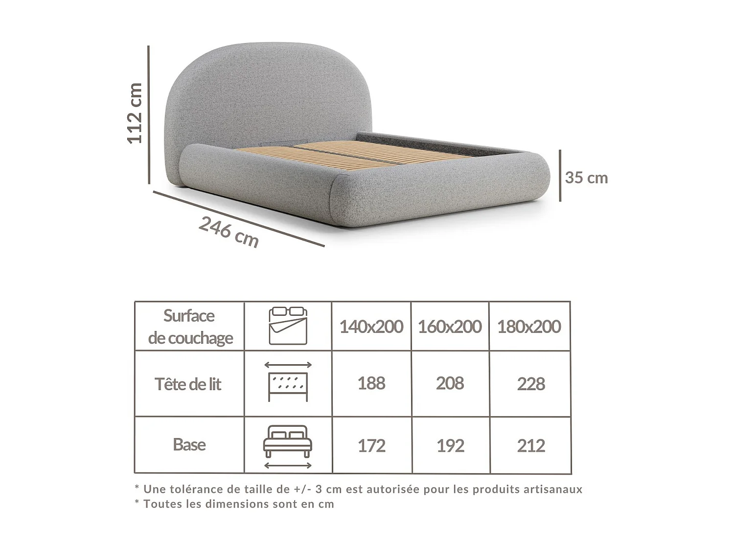 Łóżko ze skrzynią 160 x 200 cm - tkanina pleciona - grafitowy - MAUMERE