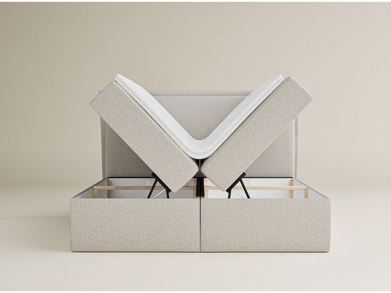 Boxspringbett mit Bettkasten - 200 x 200 cm - mit Kopfteil - Webstoff - creme - SAFFRON