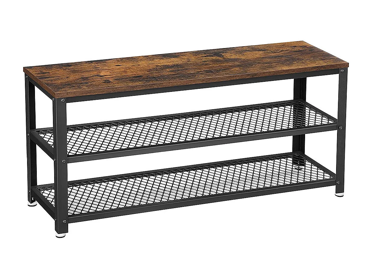 VASAGLE Schuhbank, Spanplatte Stahl, Rustikales Braun + Schwarz, 100 cm