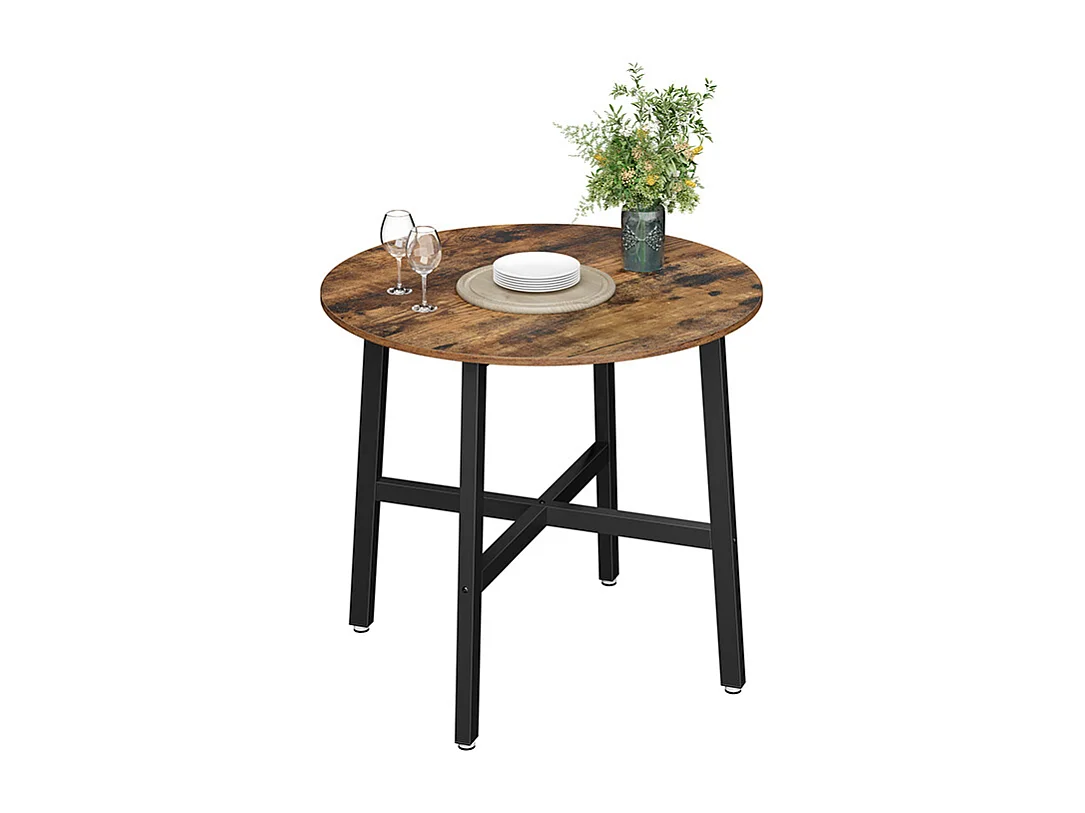 VASAGLE Spisebord, rundt køkkenbord, til stue, kontor, 80 x 75 cm (dia. x h), industriel stil, rustik brun og sort KDT080B01