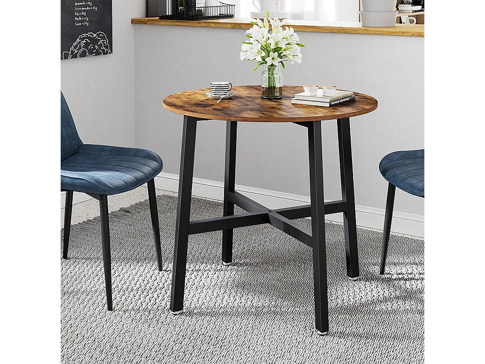 VASAGLE Spisebord, rundt køkkenbord, til stue, kontor, 80 x 75 cm (dia. x h), industriel stil, rustik brun og sort KDT080B01