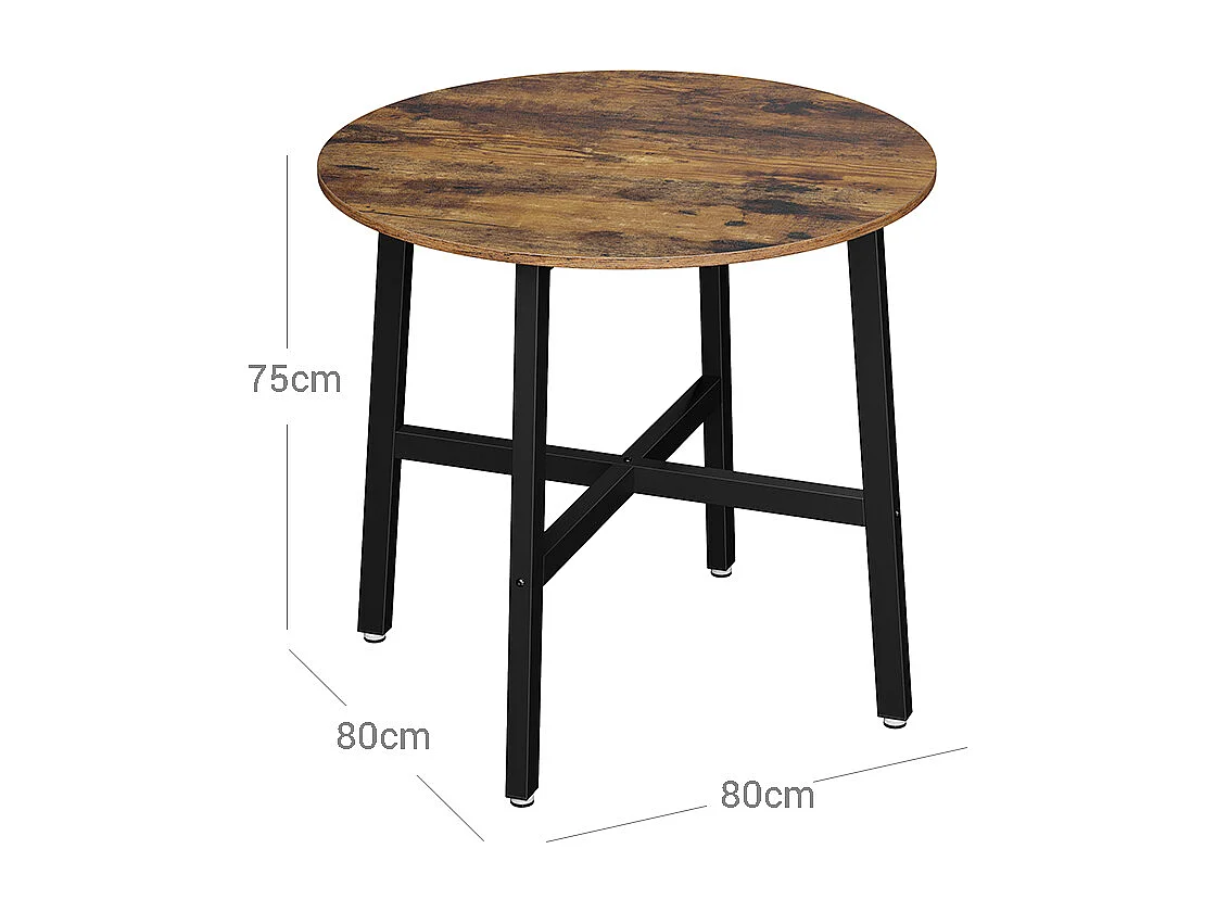 VASAGLE Spisebord, rundt køkkenbord, til stue, kontor, 80 x 75 cm (dia. x h), industriel stil, rustik brun og sort KDT080B01